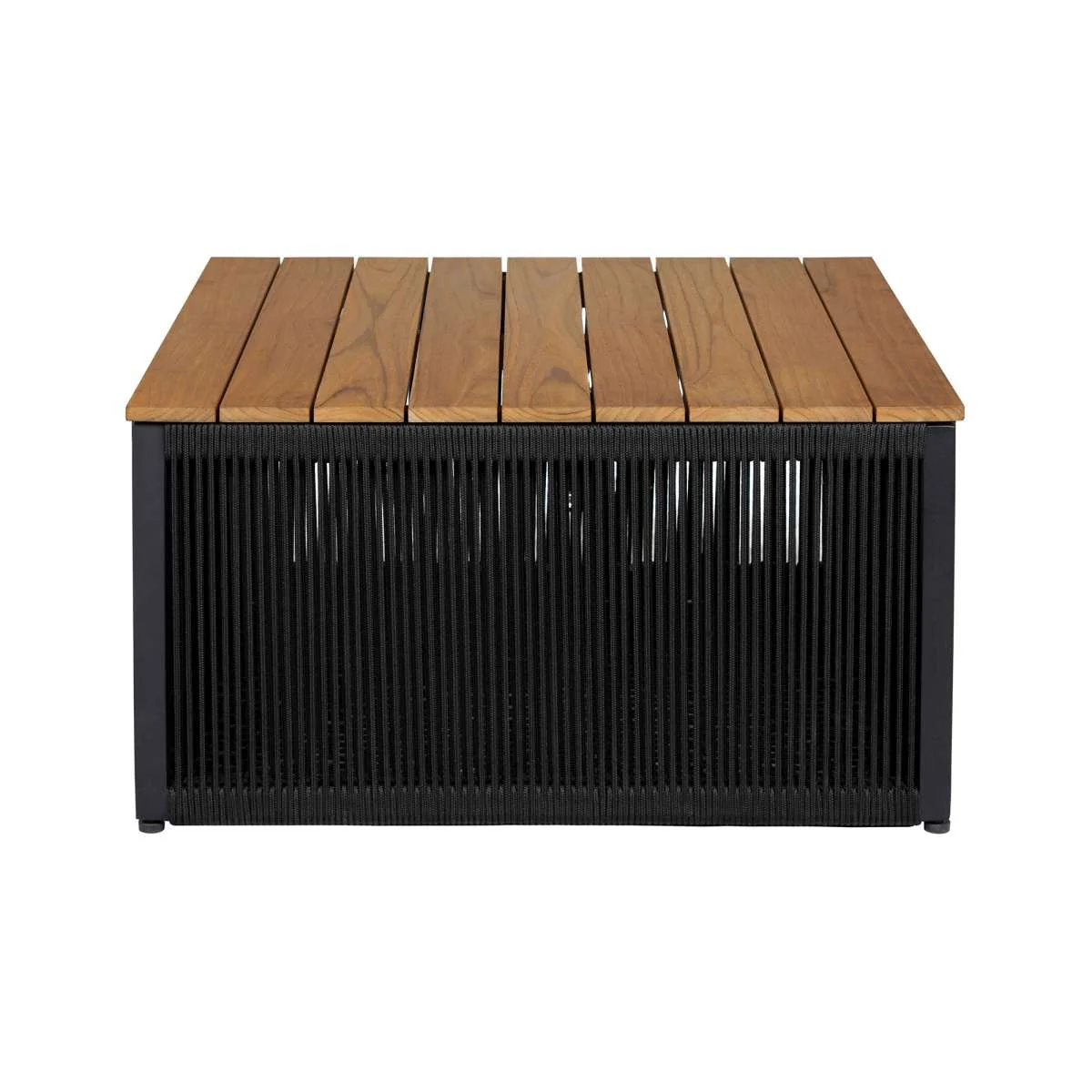 Artesia Outdoor Patio 4 Piece Conversation Set in Teak Wood and Black Rope with Dark Gray Olefin Cushions By Armen Living - Image 9