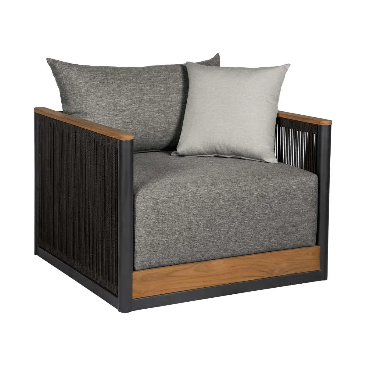 Artesia Outdoor Patio Chair in Teak Wood and Black Rope with Dark Gray Olefin Cushions By Armen Living - Image 3