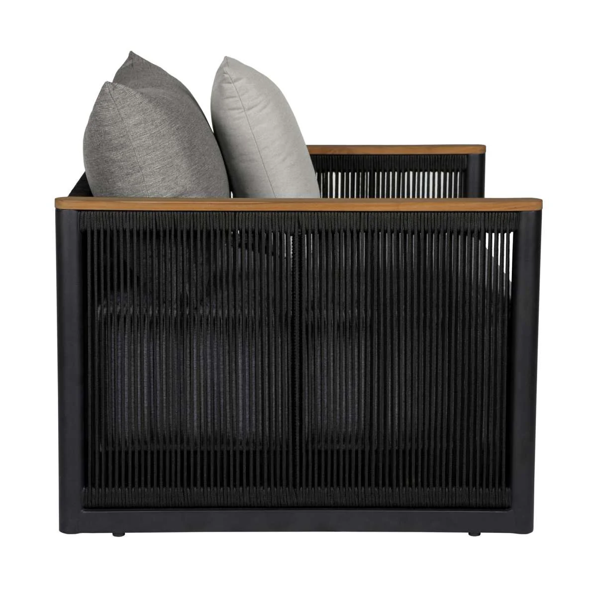 Artesia Outdoor Patio Chair in Teak Wood and Black Rope with Dark Gray Olefin Cushions By Armen Living - Image 4