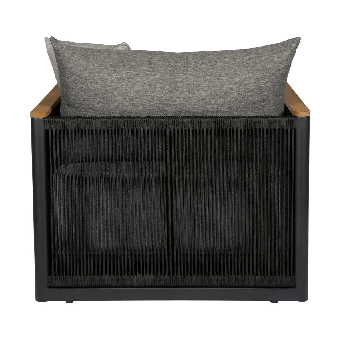 Artesia Outdoor Patio Chair in Teak Wood and Black Rope with Dark Gray Olefin Cushions By Armen Living - Image 5