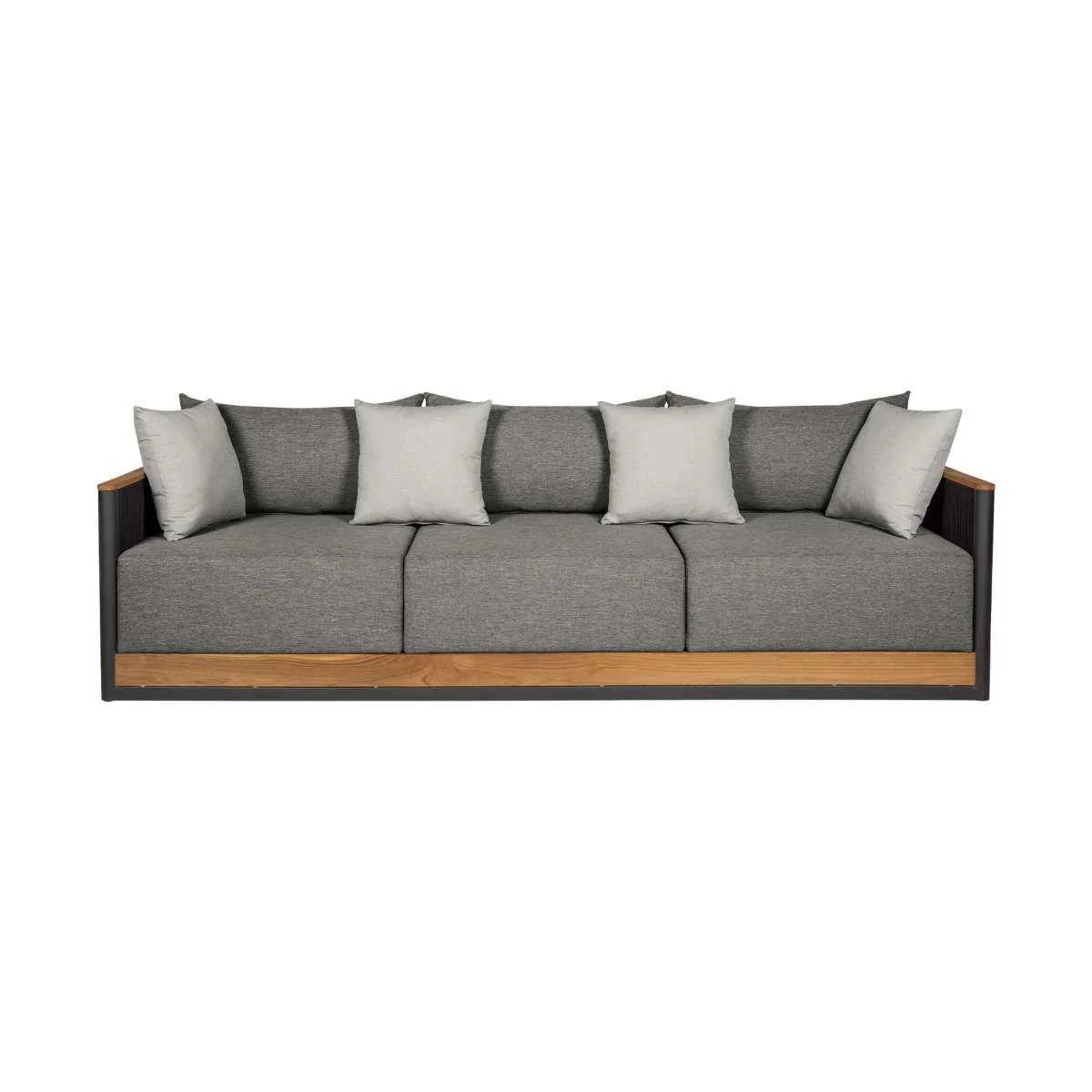 Artesia Outdoor Patio Sofa in Teak Wood and Black Rope with Dark Gray Olefin Cushions By Armen Living - Image 3