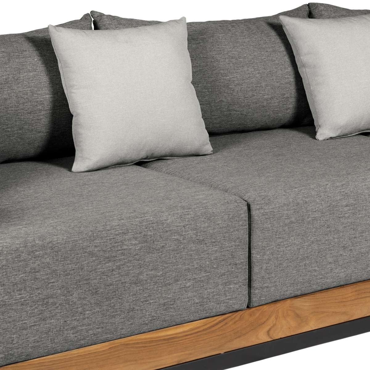 Artesia Outdoor Patio Sofa in Teak Wood and Black Rope with Dark Gray Olefin Cushions By Armen Living - Image 5