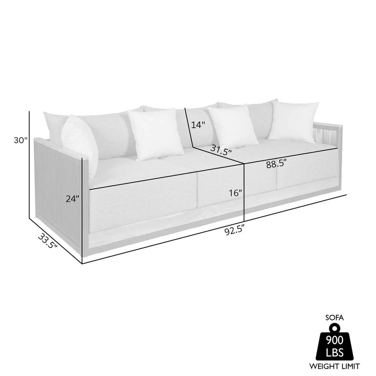 Artesia Outdoor Patio Sofa in Teak Wood and Black Rope with Dark Gray Olefin Cushions By Armen Living - Image 7