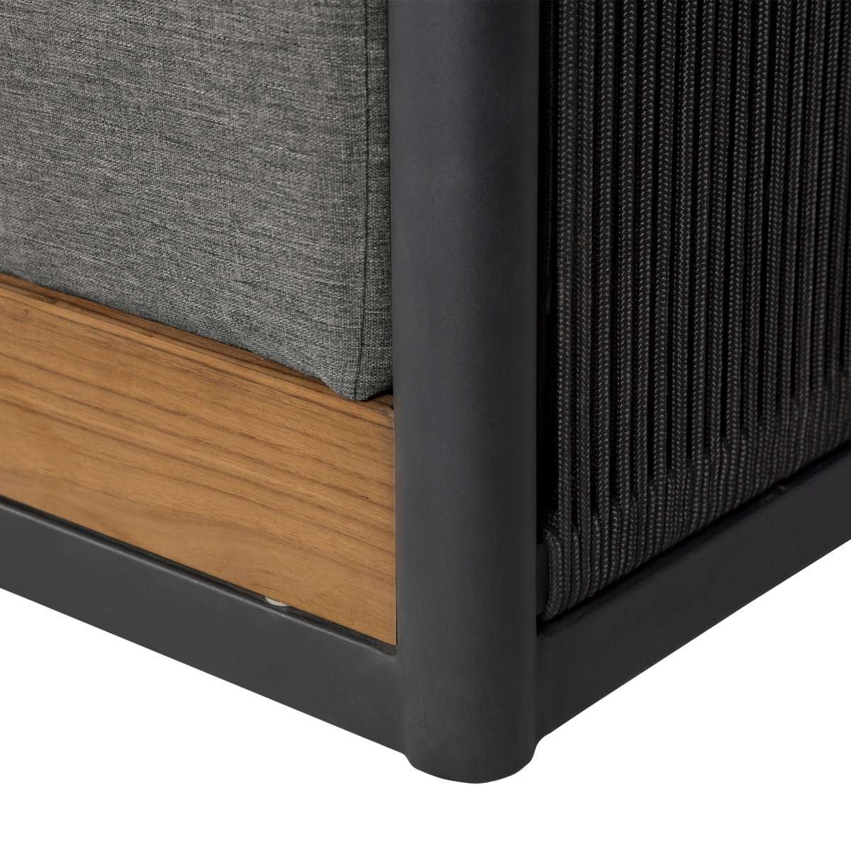 Artesia Outdoor Patio Sofa in Teak Wood and Black Rope with Dark Gray Olefin Cushions By Armen Living - Image 8