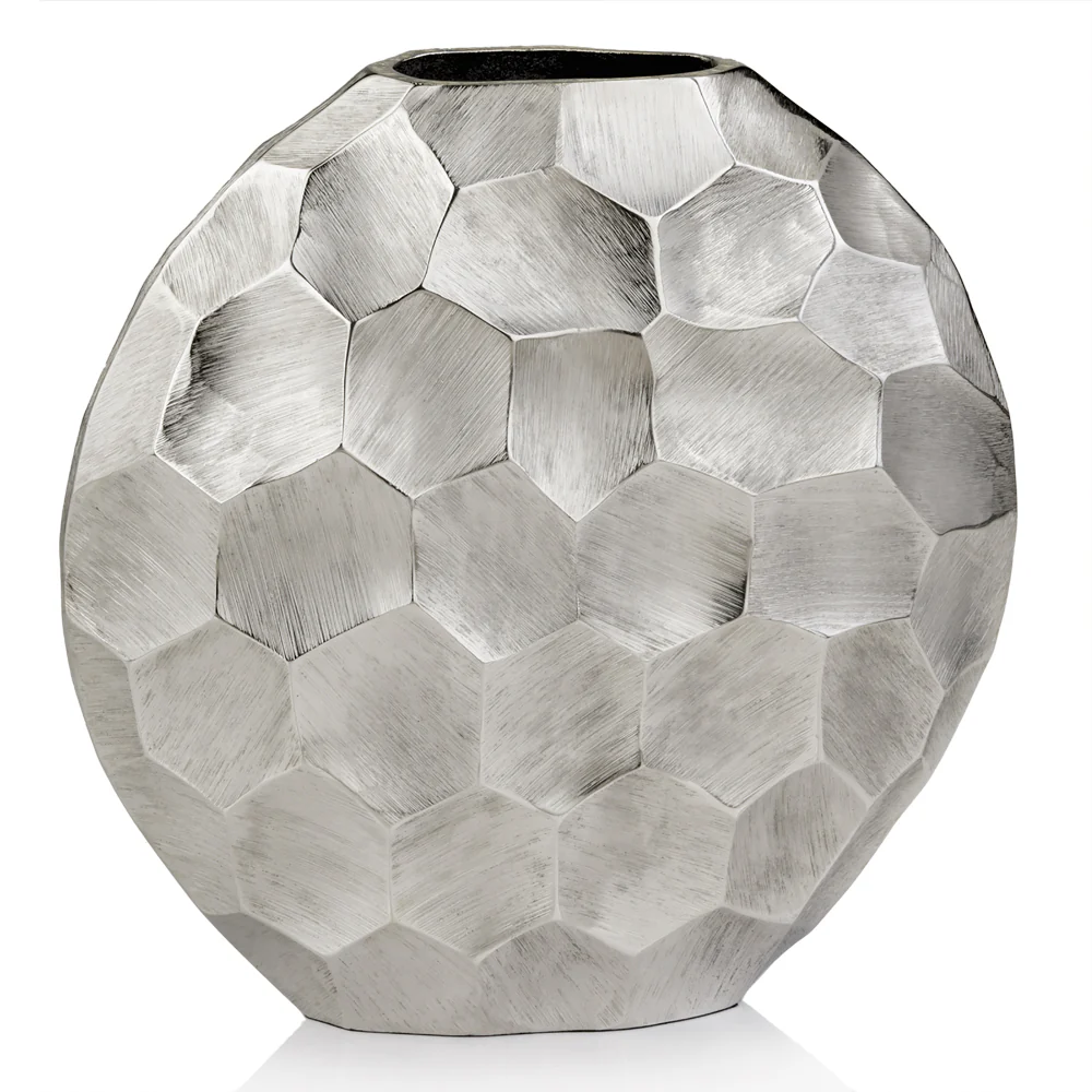 Artistic Rough Silver Round Vase By Homeroots - Image 2
