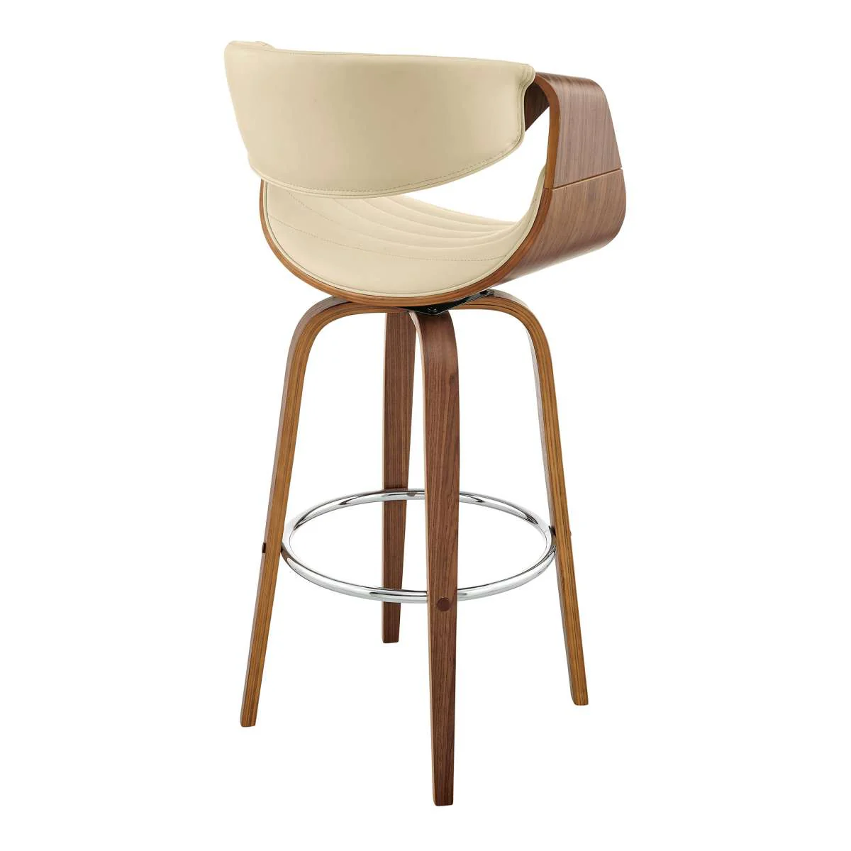 Arya 26" Swivel Counter Stool in Cream Faux Leather and Walnut Wood By Armen Living - Image 3