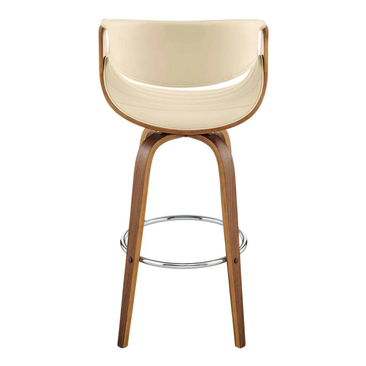 Arya 26" Swivel Counter Stool in Cream Faux Leather and Walnut Wood By Armen Living - Image 4