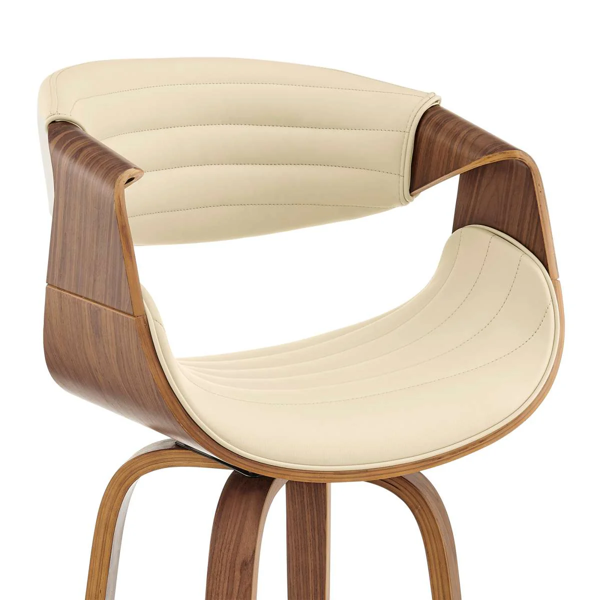 Arya 26" Swivel Counter Stool in Cream Faux Leather and Walnut Wood By Armen Living - Image 5