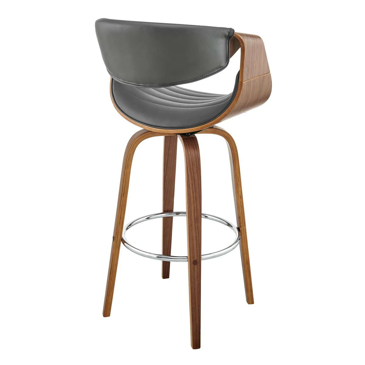 Arya 26" Swivel Counter Stool in Gray Faux Leather and Walnut Wood By Armen Living - Image 3