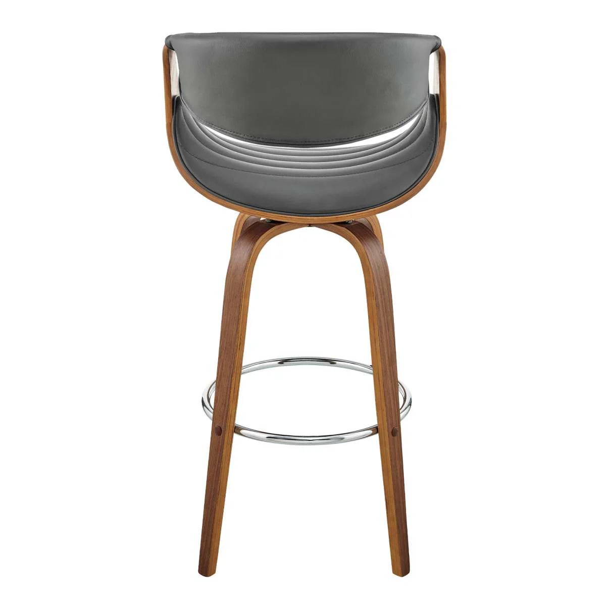 Arya 26" Swivel Counter Stool in Gray Faux Leather and Walnut Wood By Armen Living - Image 4