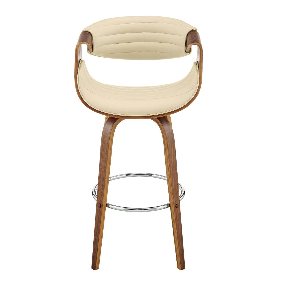 Arya 30" Swivel Bar Stool in Cream Faux Leather and Walnut Wood By Armen Living - Image 2