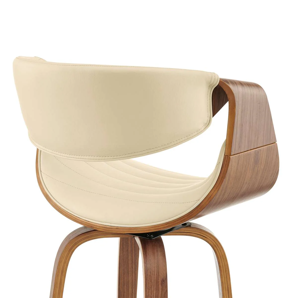 Arya 30" Swivel Bar Stool in Cream Faux Leather and Walnut Wood By Armen Living - Image 6