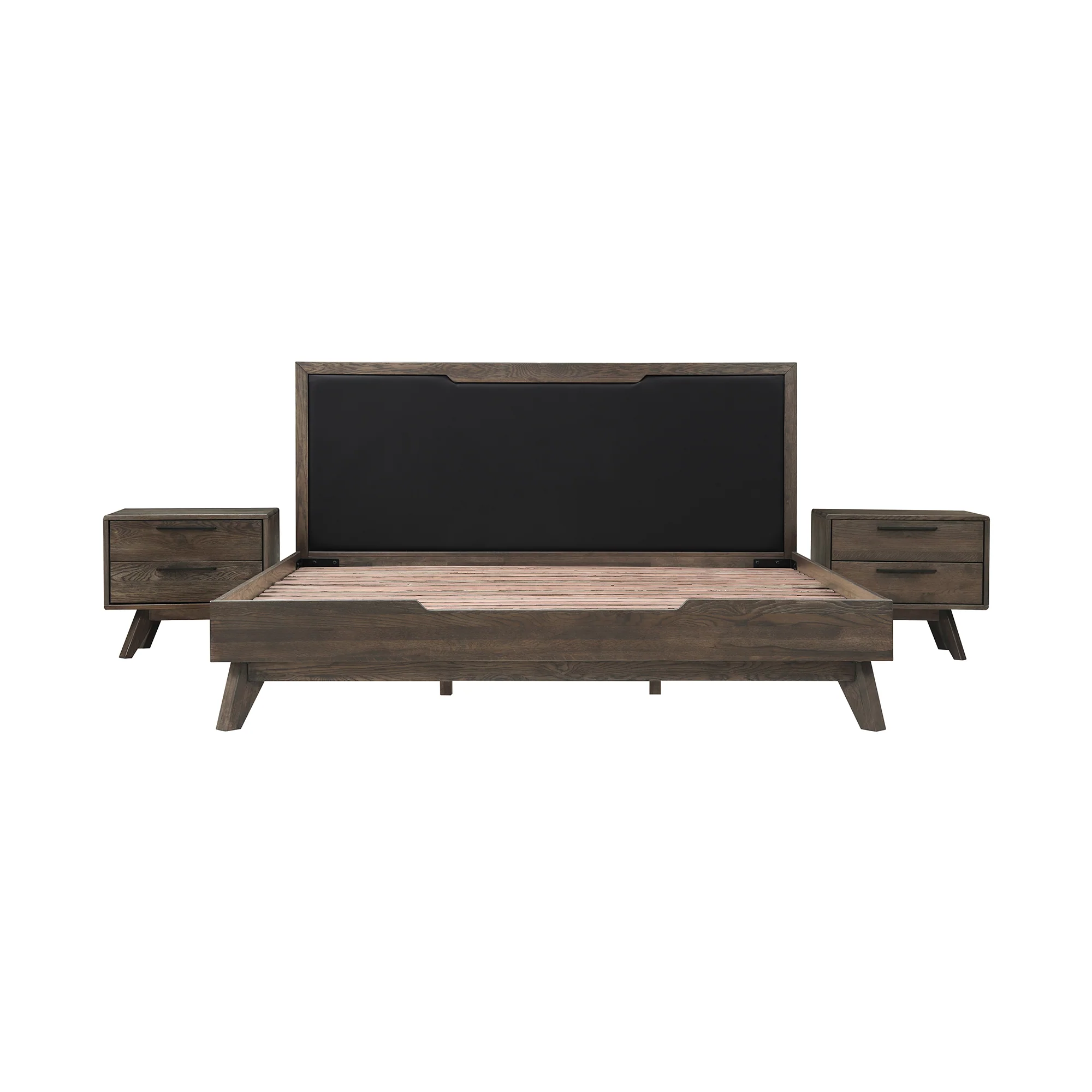 Astoria 3 Piece King Bedroom Set in Oak with Black Faux Leather  By Armen Living - Image 2