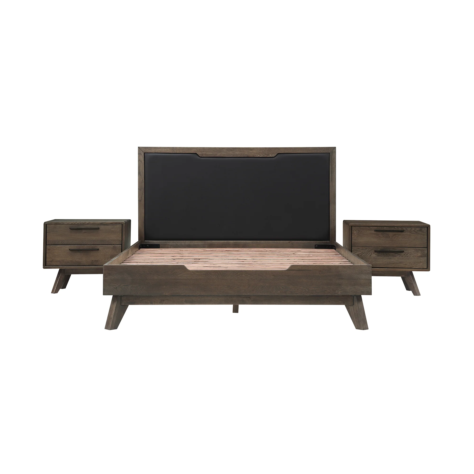 Astoria 3 Piece Queen Bedroom Set in Oak with Black Faux Leather  By Armen Living - Image 2