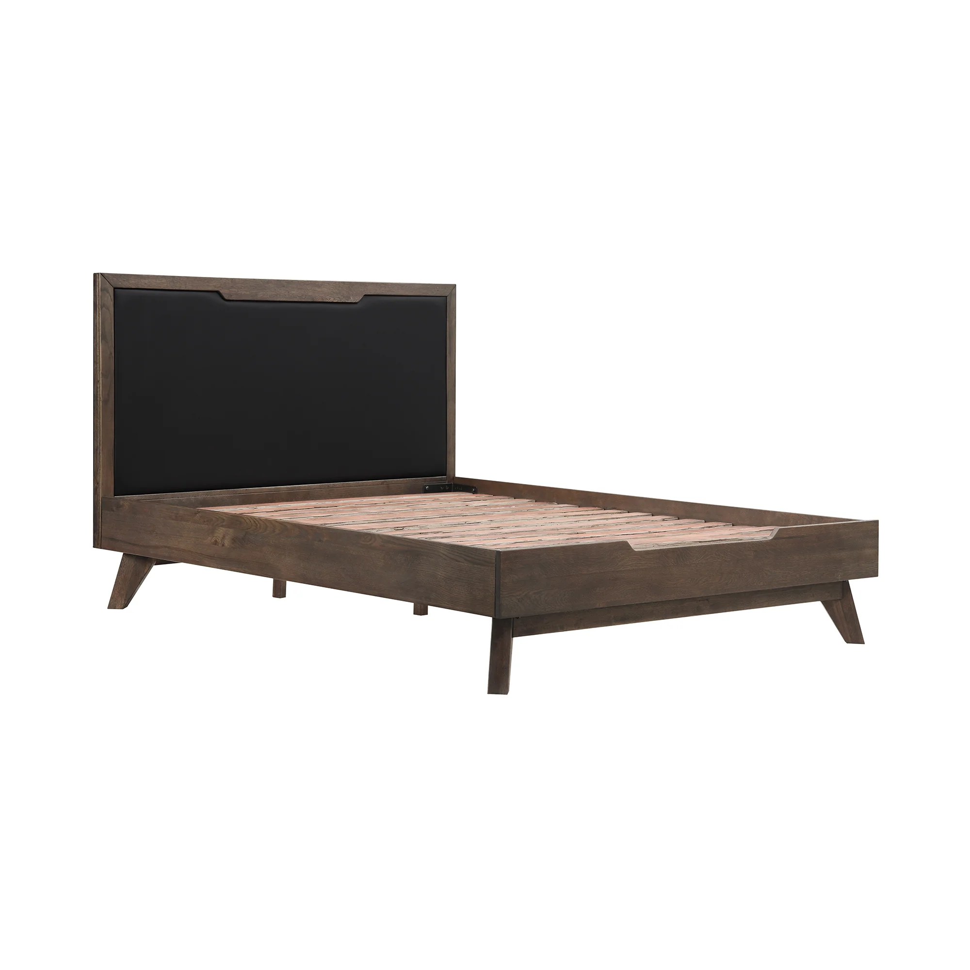 Astoria 3 Piece Queen Bedroom Set in Oak with Black Faux Leather  By Armen Living - Image 3