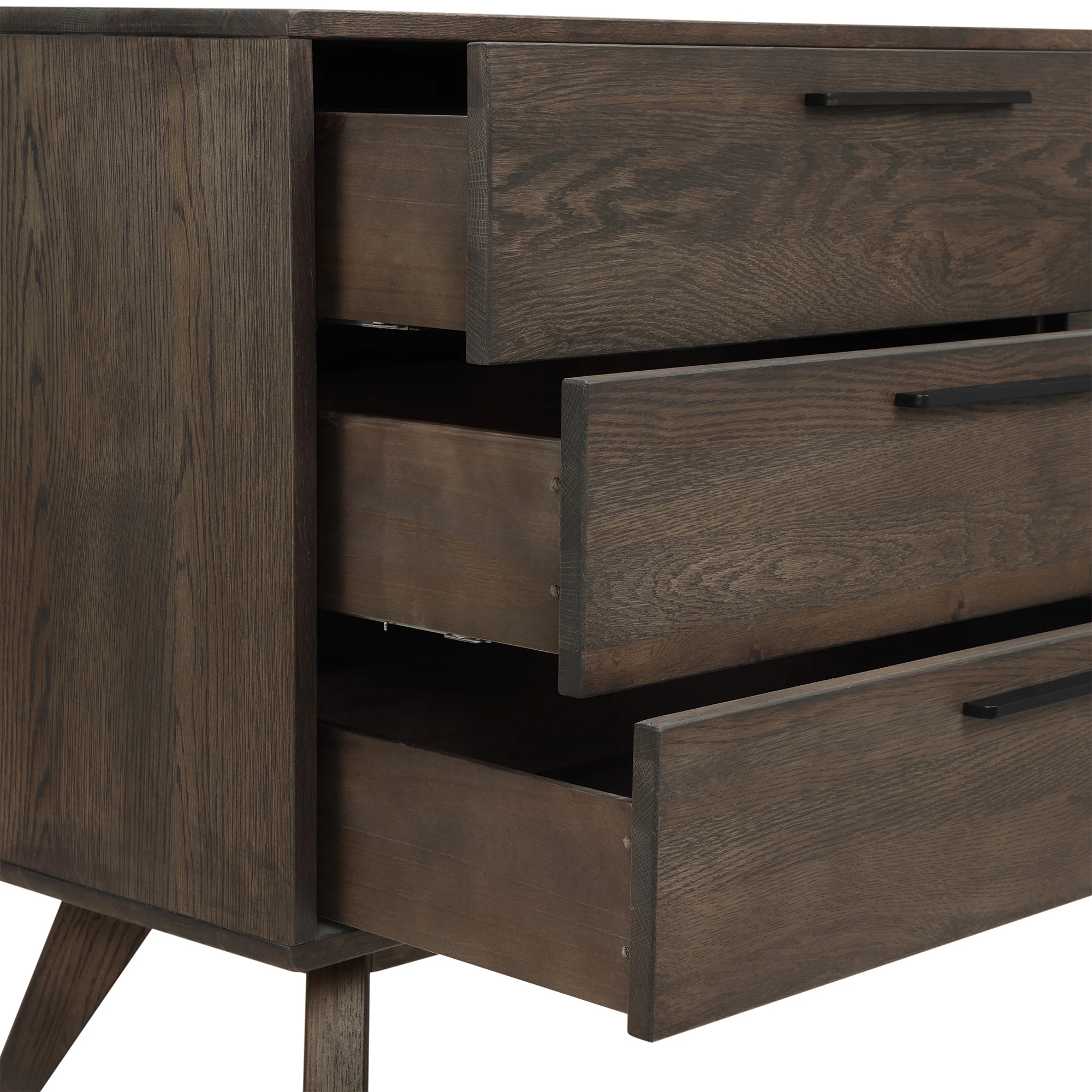 Astoria 4 Piece King Bedroom Set in Oak with Black Faux Leather  By Armen Living - Image 7