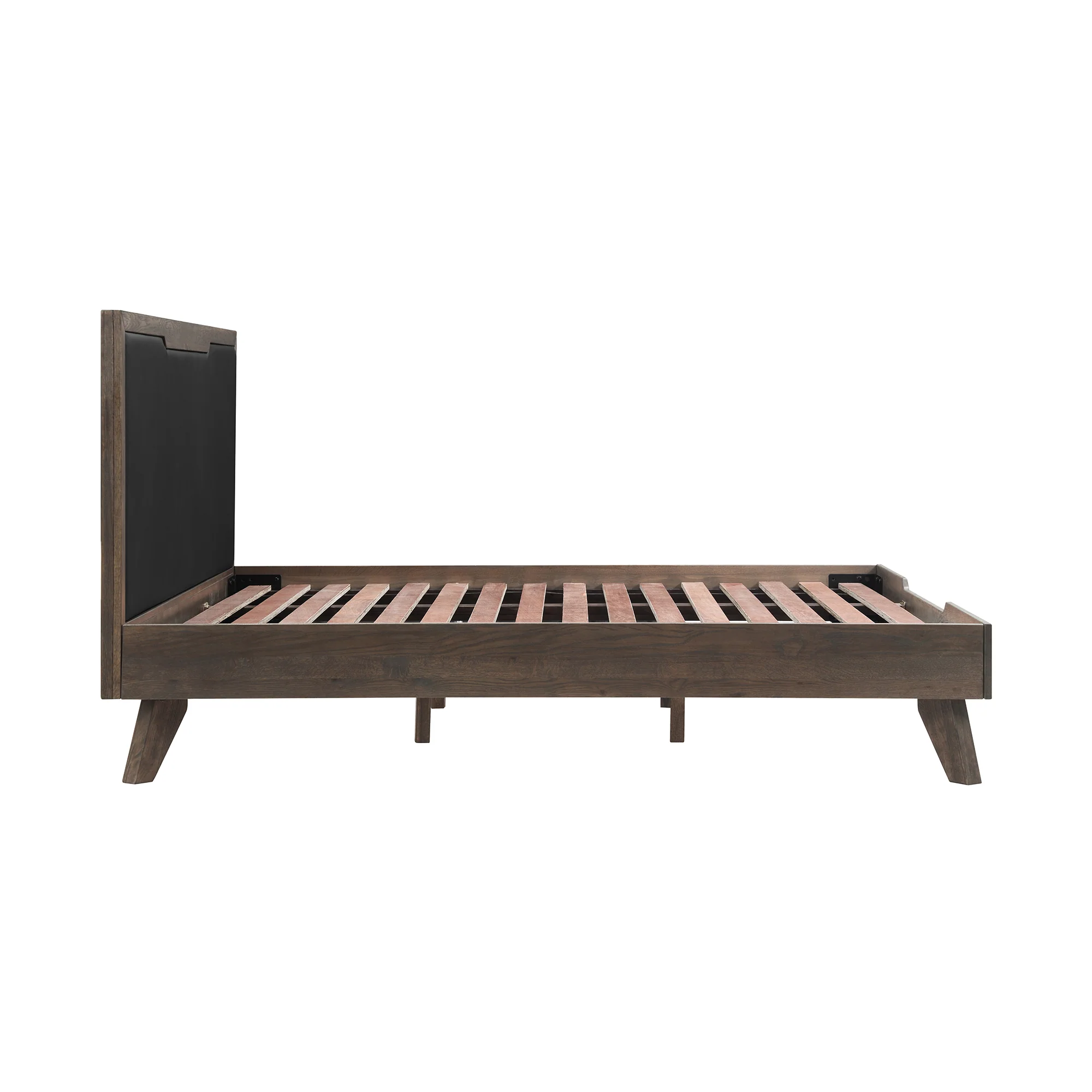 Astoria King Platform Bed Frame in Oak with Black Faux Leather  By Armen Living - Image 4
