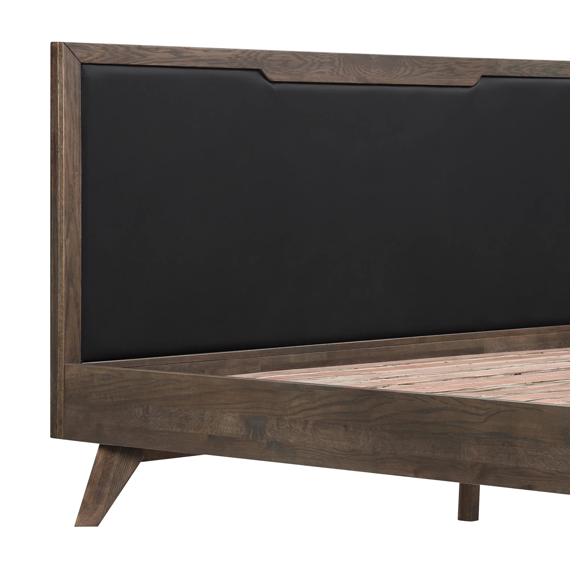 Astoria King Platform Bed Frame in Oak with Black Faux Leather  By Armen Living - Image 5