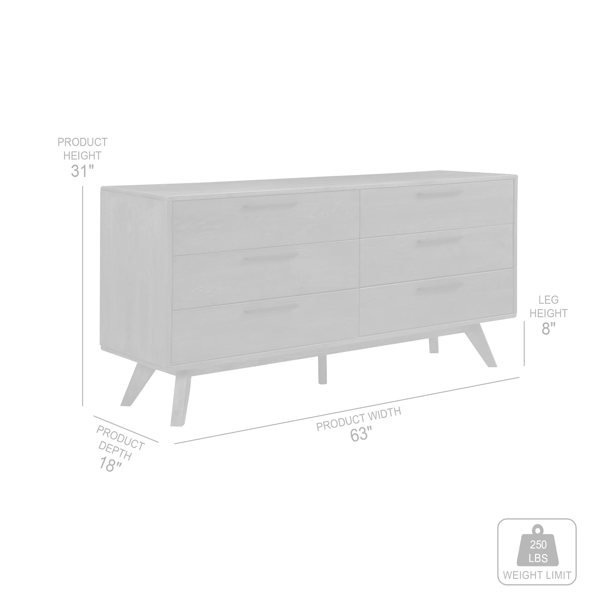 Astoria Oak Dresser for Bedroom with 6 Drawers By Armen Living - Image 10