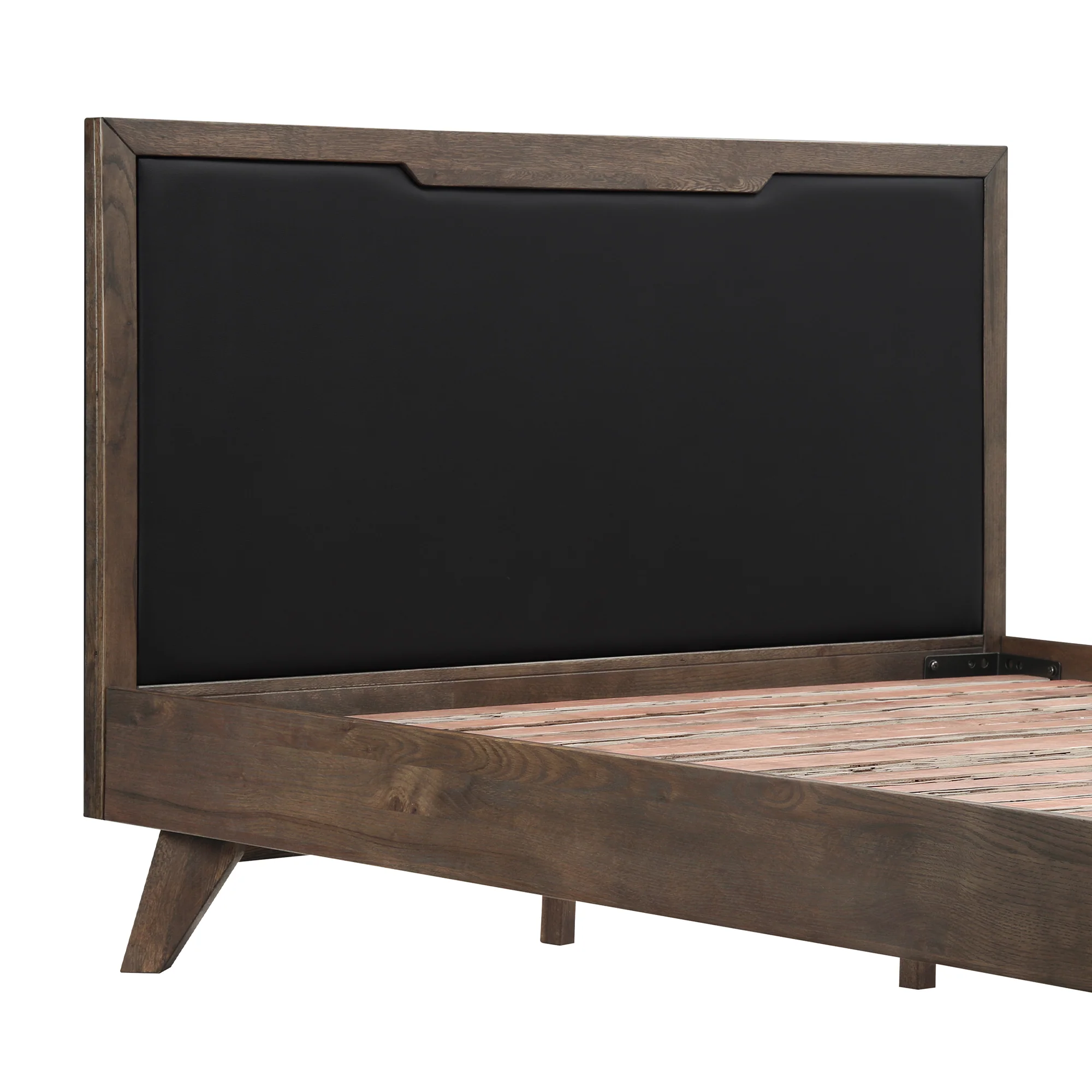 Astoria Queen Platform Bed Frame in Oak with Black Faux Leather  By Armen Living - Image 5