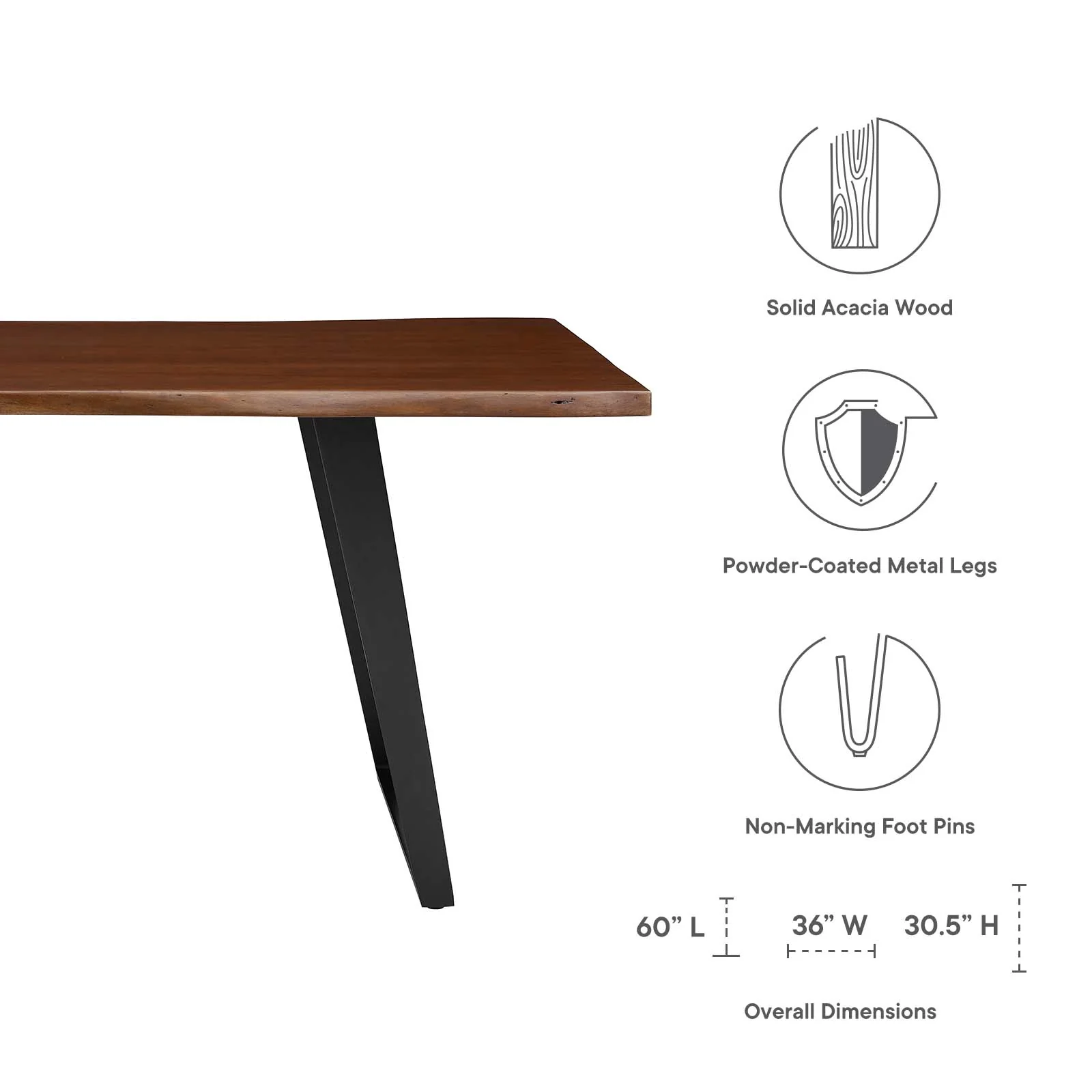 Astound 60" Live Edge Acacia Wood Dining Table By Modway - EEI-6067 - Image 3