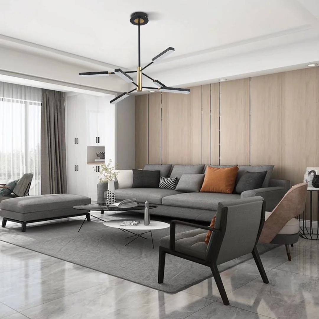 Asymmetric Black and Gold Six Light Ceiling Light By Homeroots - Image 2