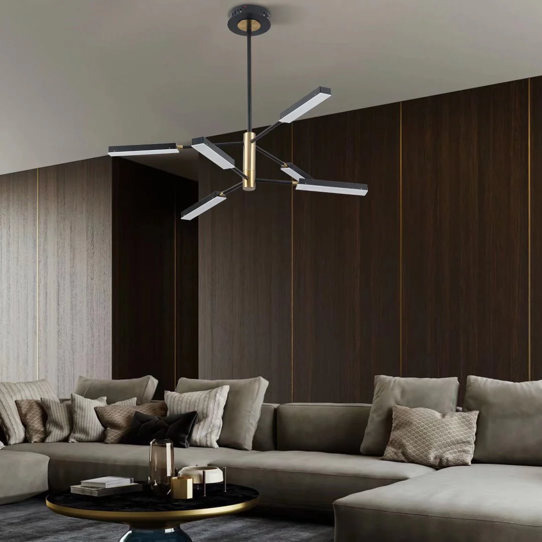 Asymmetric Black and Gold Six Light Ceiling Light By Homeroots - Image 3