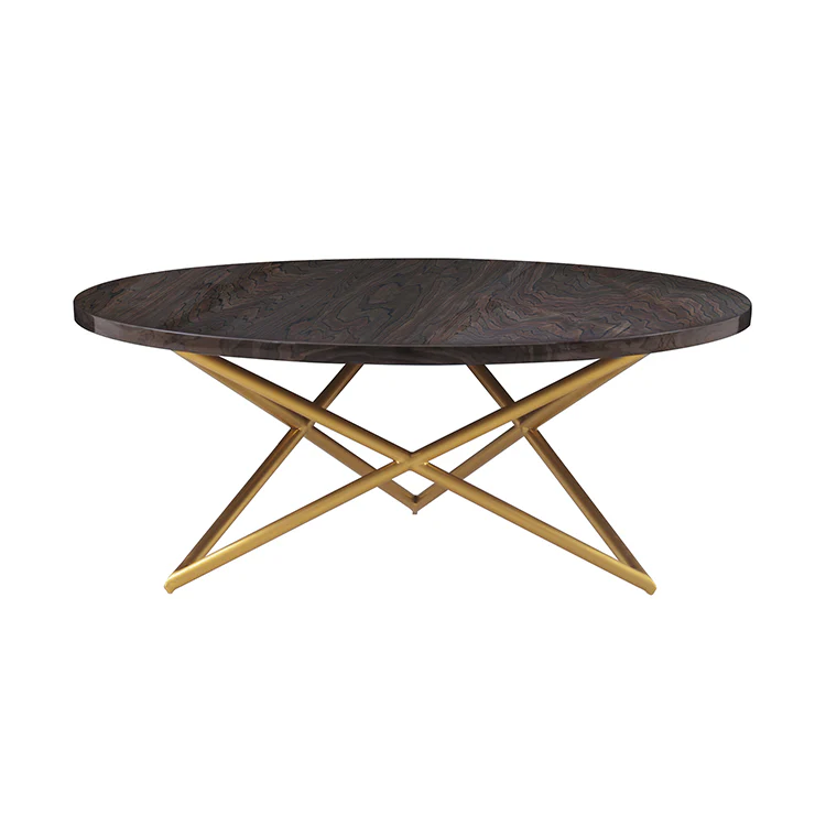Atala Brown Veneer Coffee Table with Brushed Gold Legs By Armen Living - Image 3