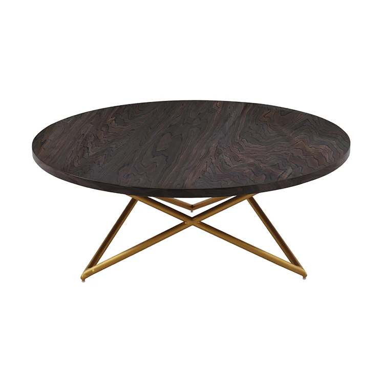 Atala Brown Veneer Coffee Table with Brushed Gold Legs By Armen Living - Image 4