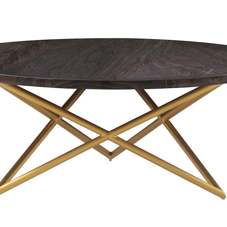 Atala Brown Veneer Coffee Table with Brushed Gold Legs By Armen Living - Image 6