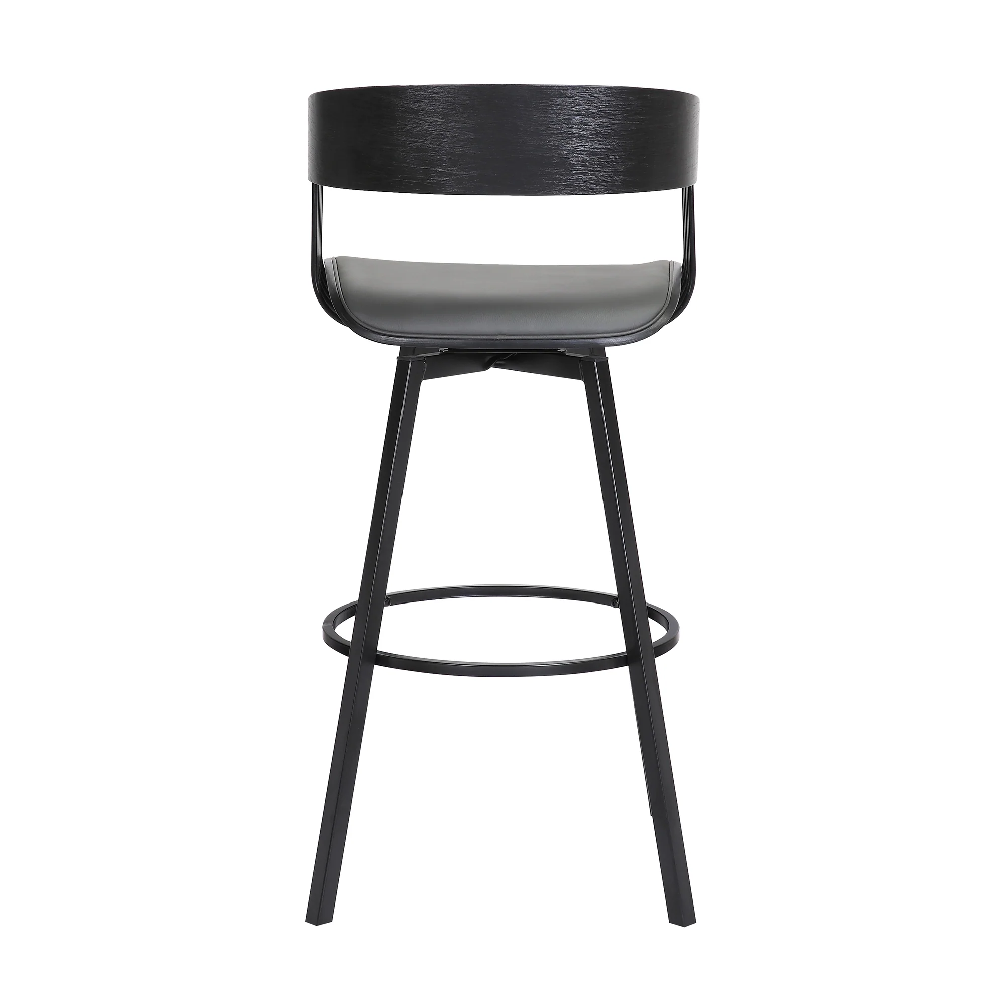 Athena 27" Swivel Black Wood Counter Stool in Grey Faux Leather with Black Metal By Armen Living - Image 6