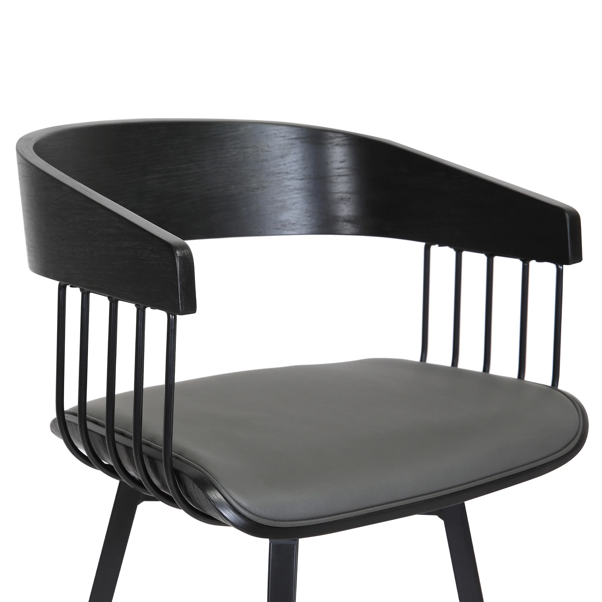 Athena 27" Swivel Black Wood Counter Stool in Grey Faux Leather with Black Metal By Armen Living - Image 7