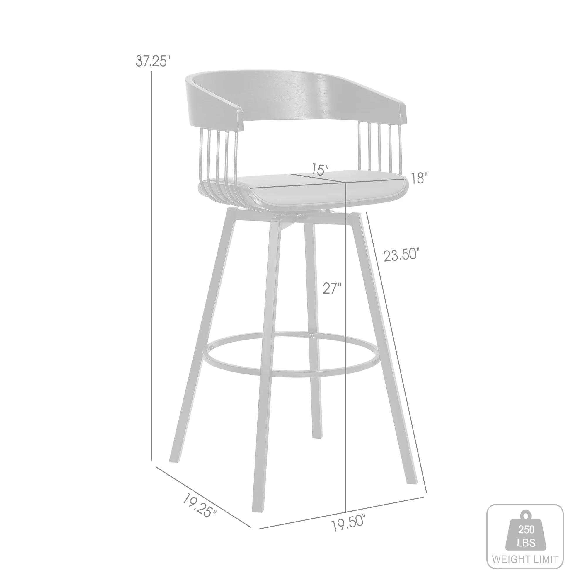 Athena 27" Swivel Black Wood Counter Stool in Grey Faux Leather with Black Metal By Armen Living - Image 9