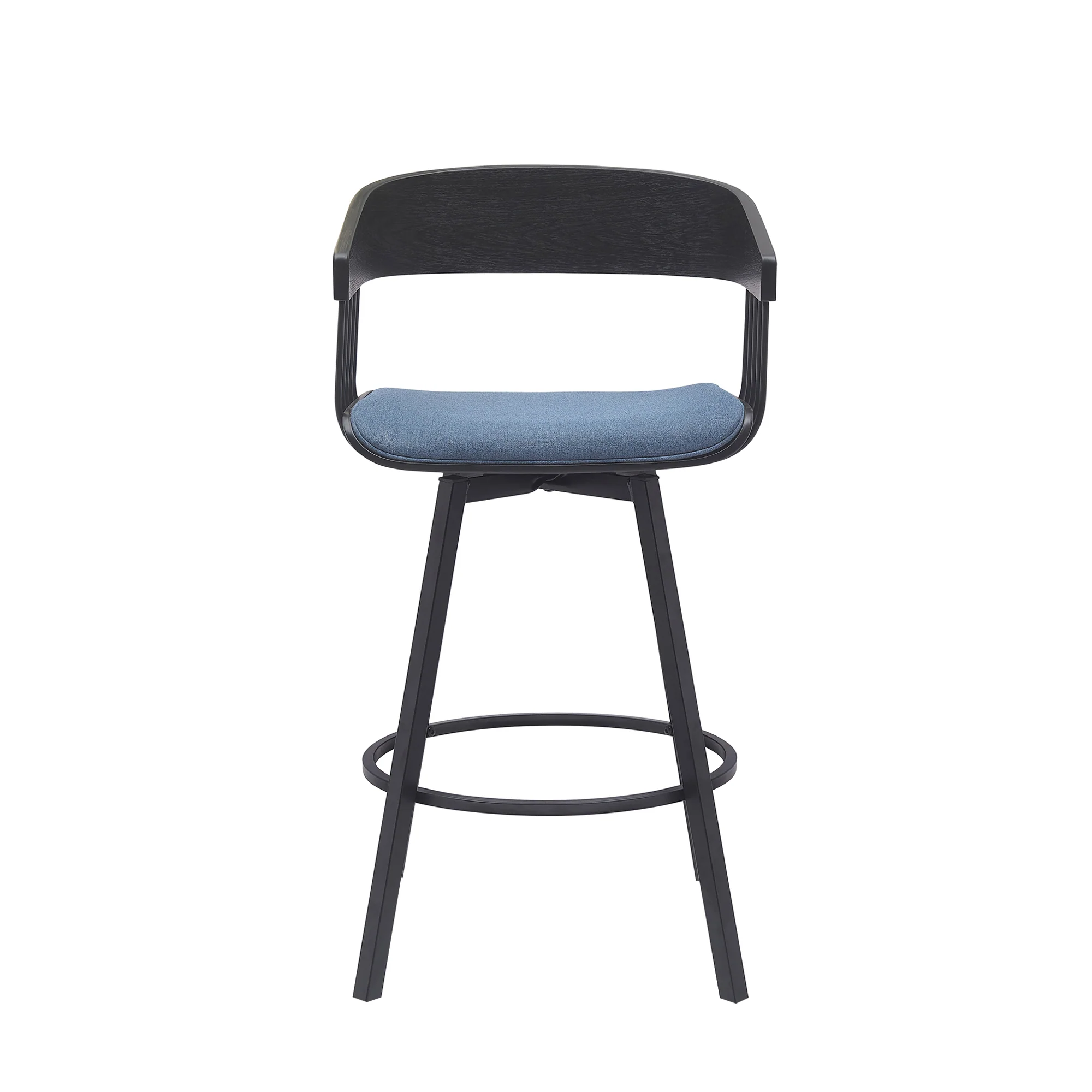 Athena 27" Swivel Black Wood Counter Stool in Light Gray Fabric with Black Metal By Armen Living - Image 10