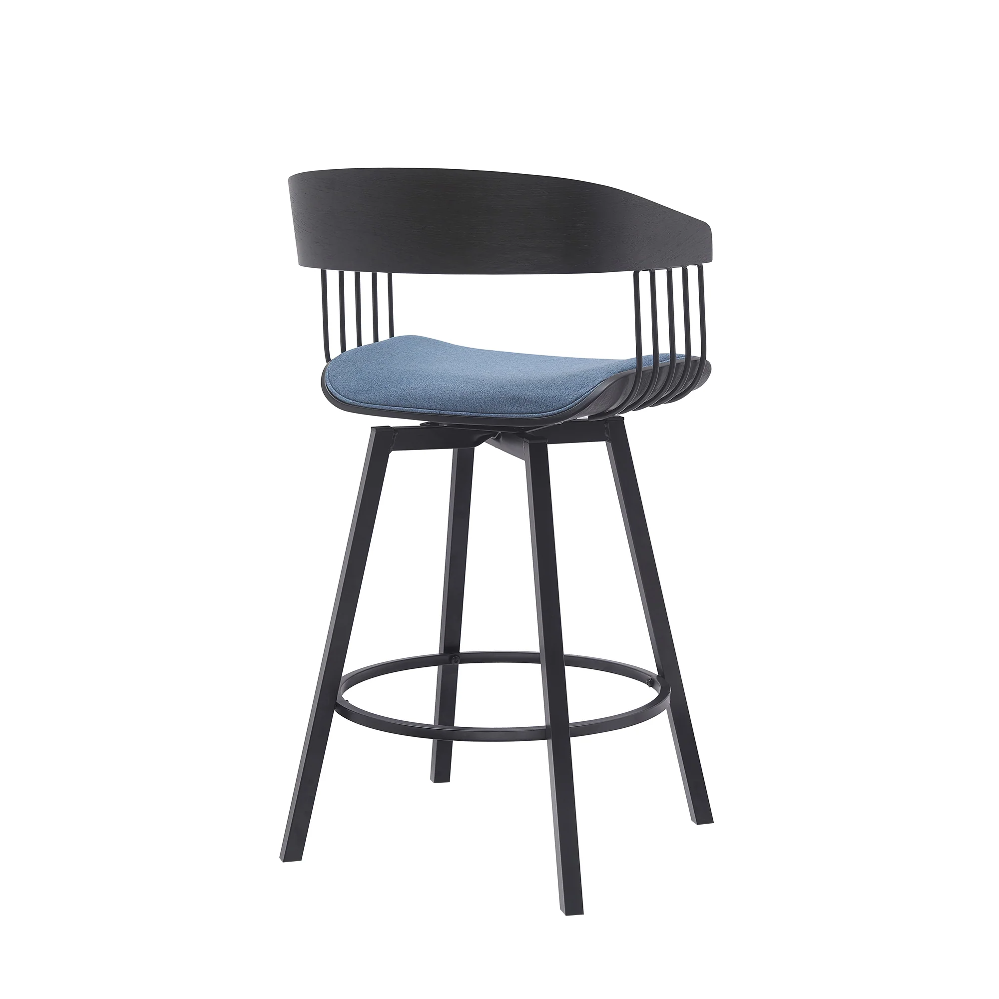 Athena 27" Swivel Black Wood Counter Stool in Light Gray Fabric with Black Metal By Armen Living - Image 11