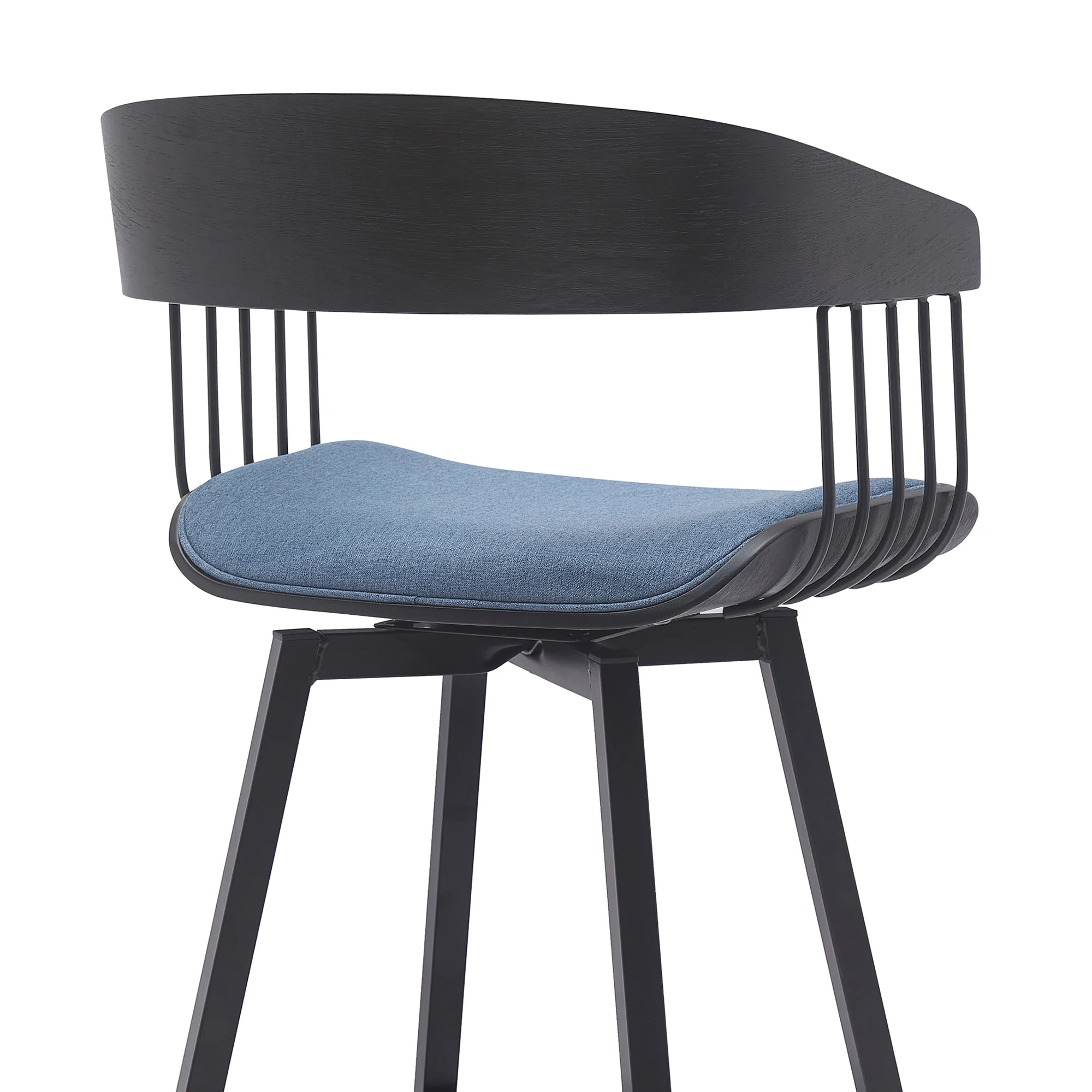 Athena 27" Swivel Black Wood Counter Stool in Light Gray Fabric with Black Metal By Armen Living - Image 12