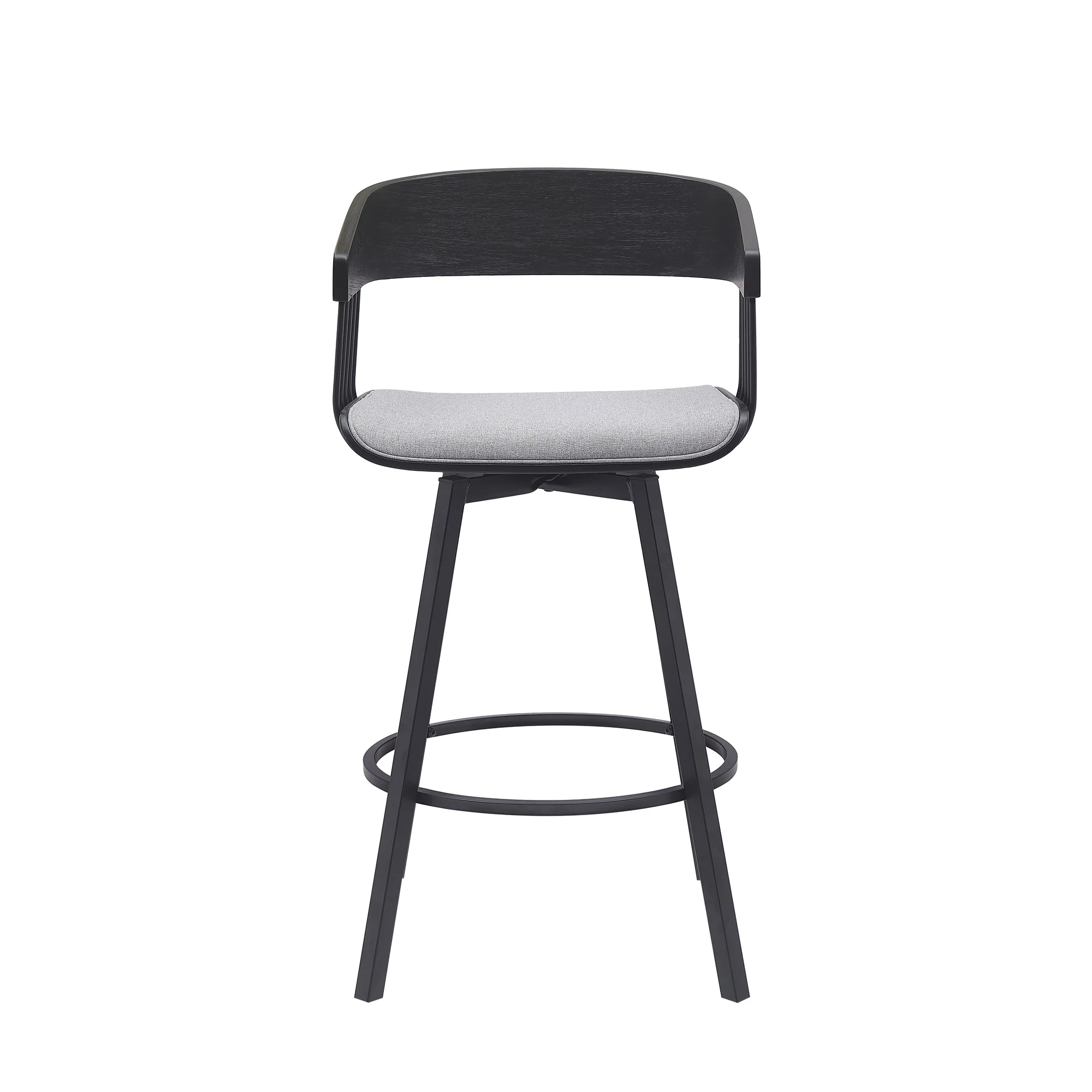 Athena 27" Swivel Black Wood Counter Stool in Light Gray Fabric with Black Metal By Armen Living - Image 3