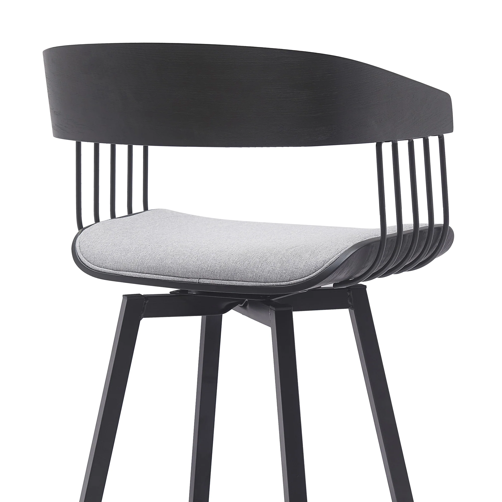 Athena 27" Swivel Black Wood Counter Stool in Light Gray Fabric with Black Metal By Armen Living - Image 5