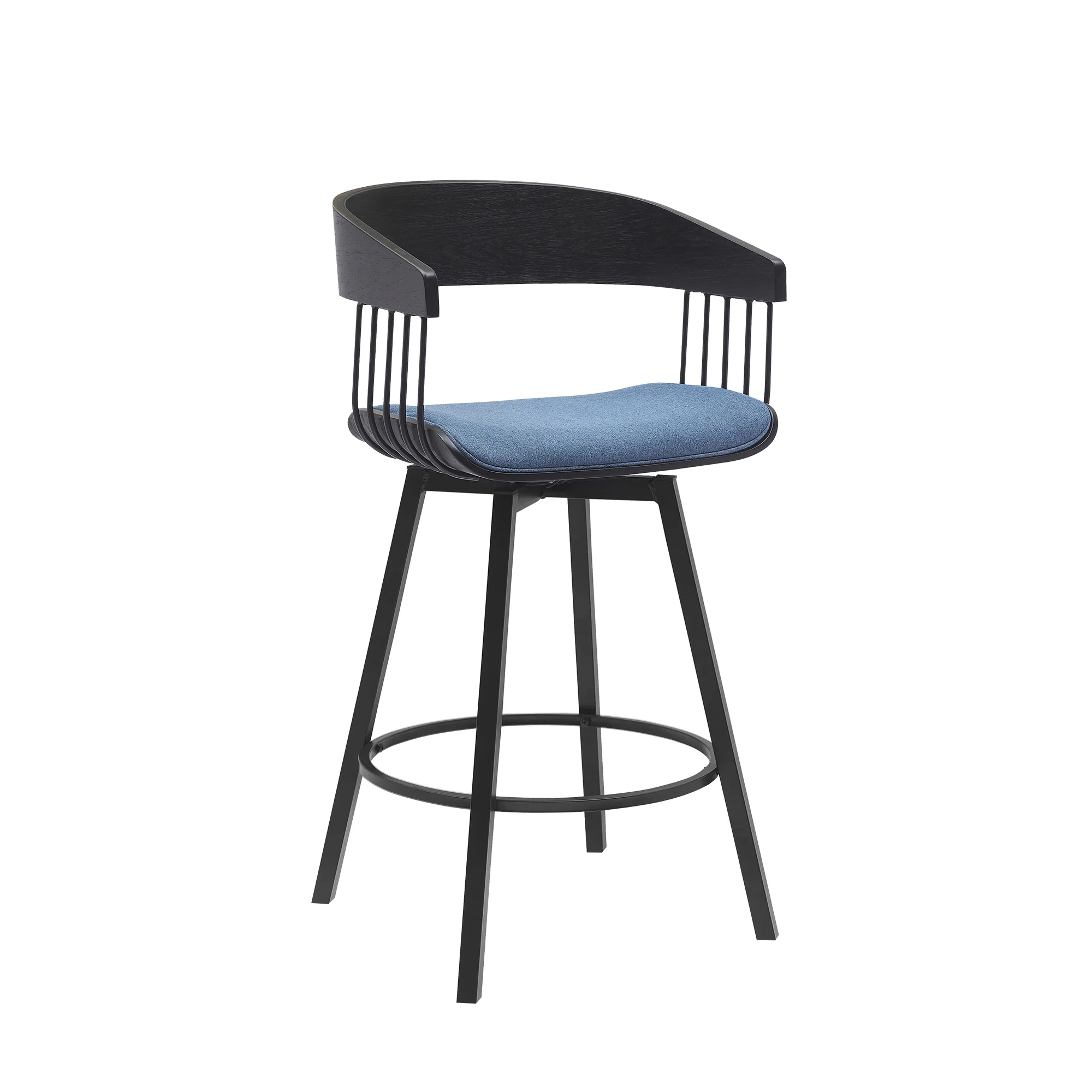 Athena 27" Swivel Black Wood Counter Stool in Light Gray Fabric with Black Metal By Armen Living - Image 9