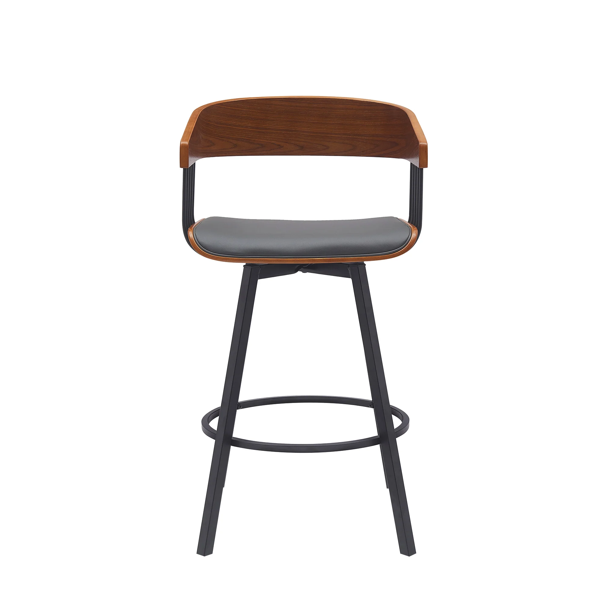 Athena 27" Swivel Walnut Wood Counter Stool in Black Faux Leather with Black Metal By Armen Living - Image 19