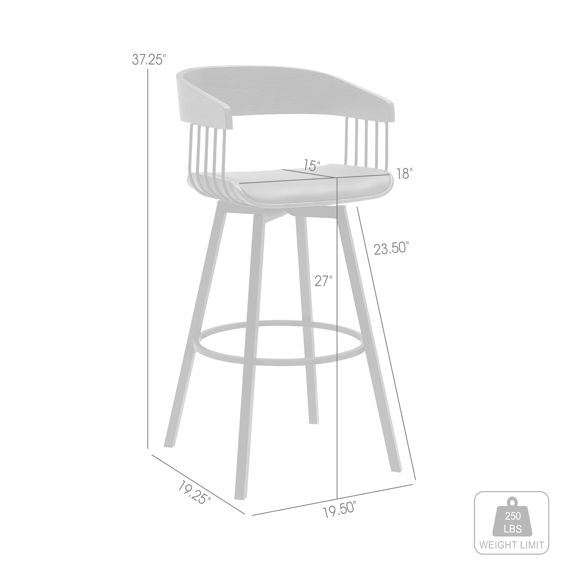 Athena 27" Swivel Walnut Wood Counter Stool in Black Faux Leather with Black Metal By Armen Living - Image 7