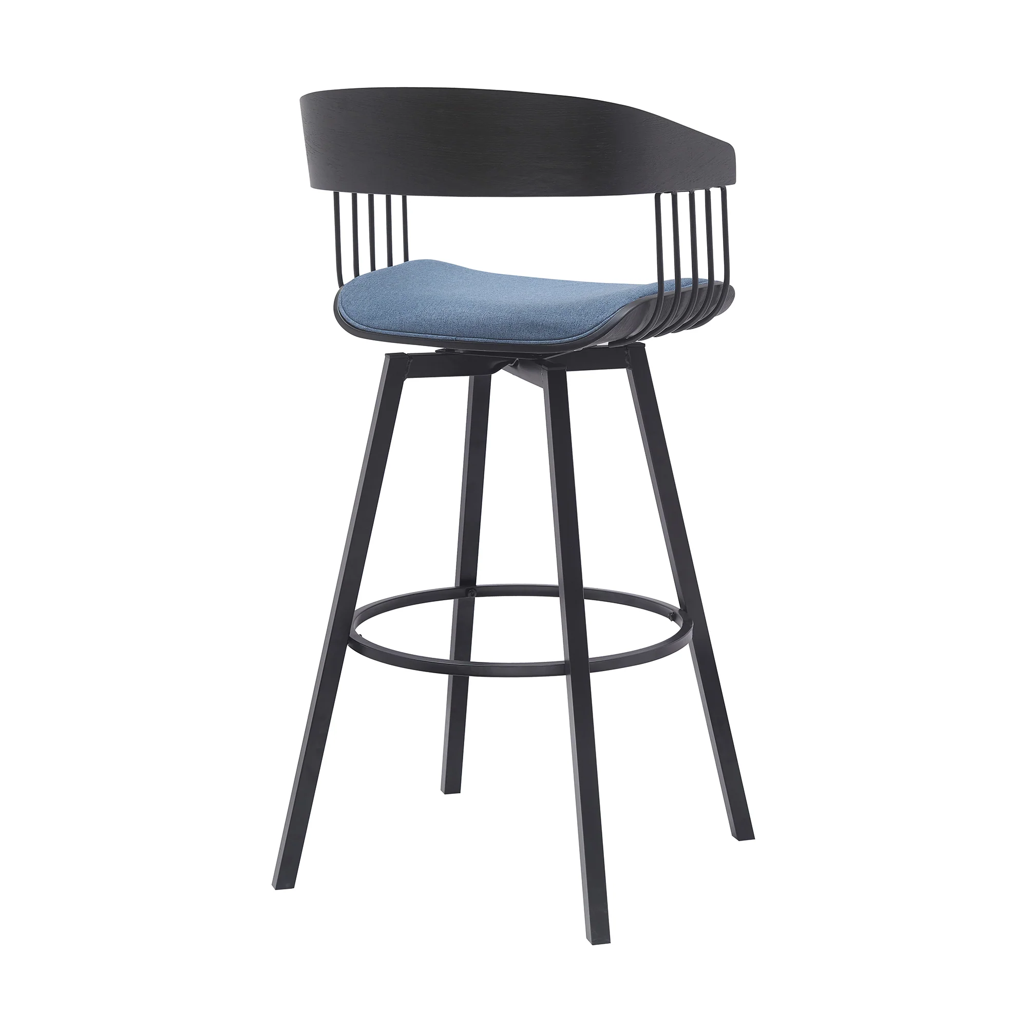 Athena 31" Swivel Black Wood Bar Stool in Light Gray Fabric with Black Metal By Armen Living - Image 11