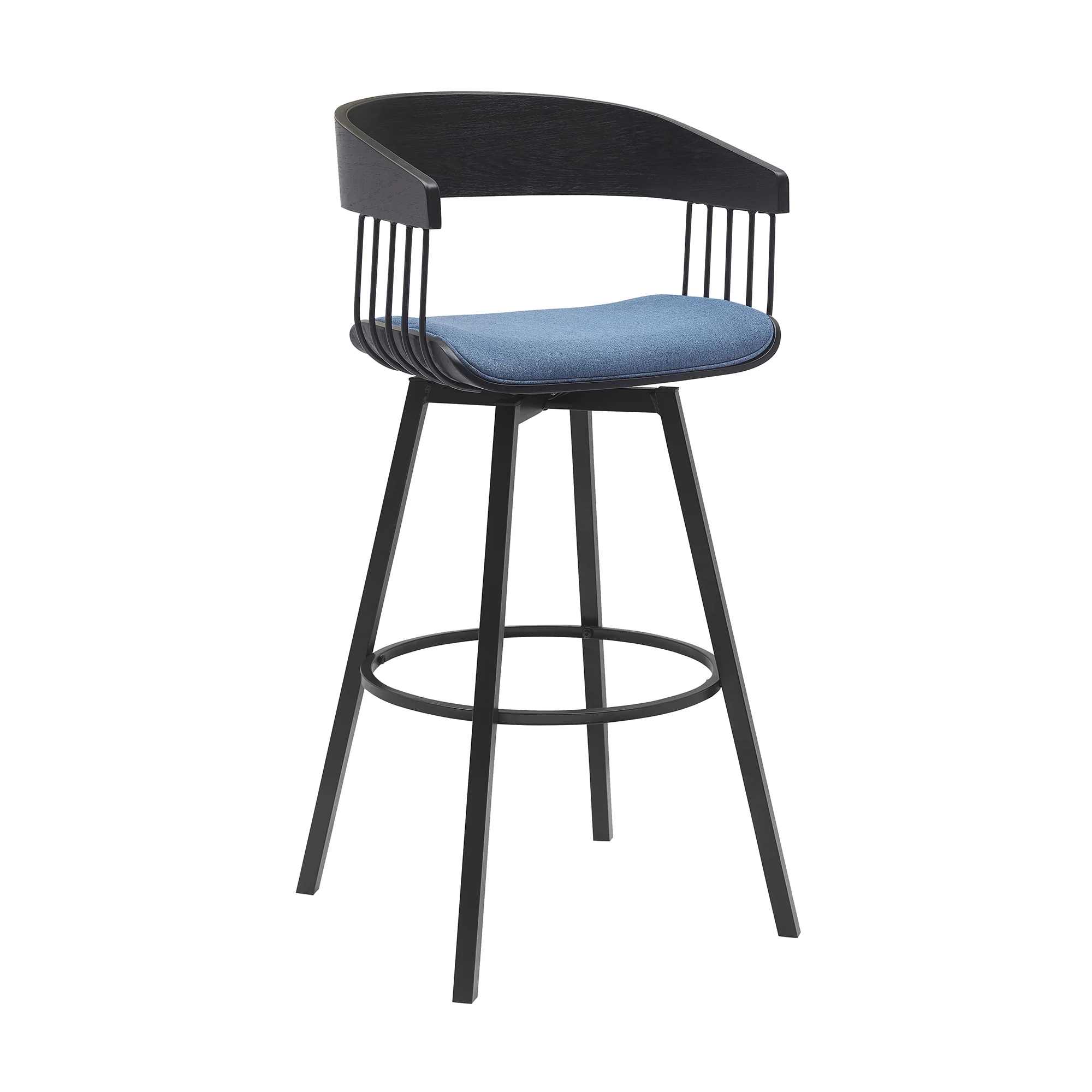 Athena 31" Swivel Black Wood Bar Stool in Light Gray Fabric with Black Metal By Armen Living - Image 9