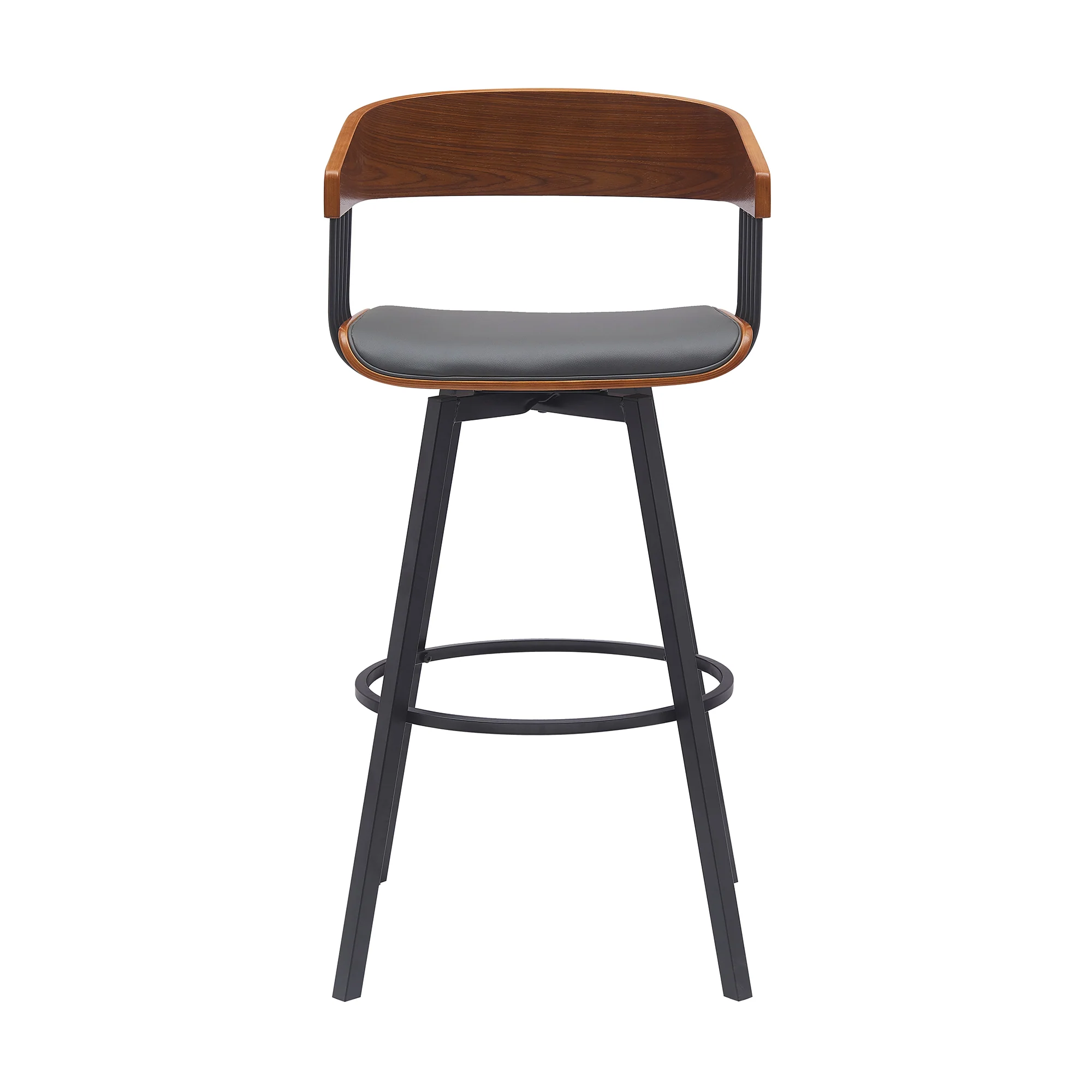 Athena 31" Swivel Walnut Wood Bar Stool in Black Faux Leather with Black Metal By Armen Living - Image 19