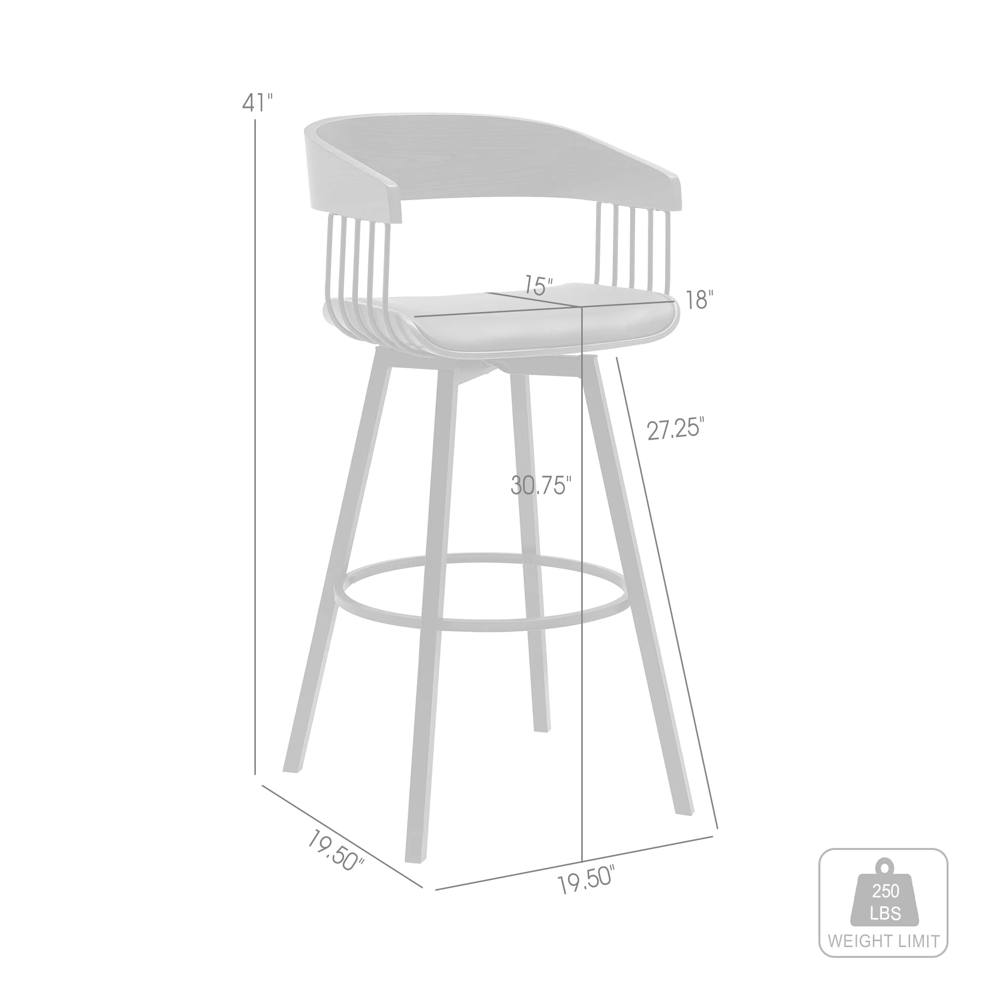 Athena 31" Swivel Walnut Wood Bar Stool in Black Faux Leather with Black Metal By Armen Living - Image 23