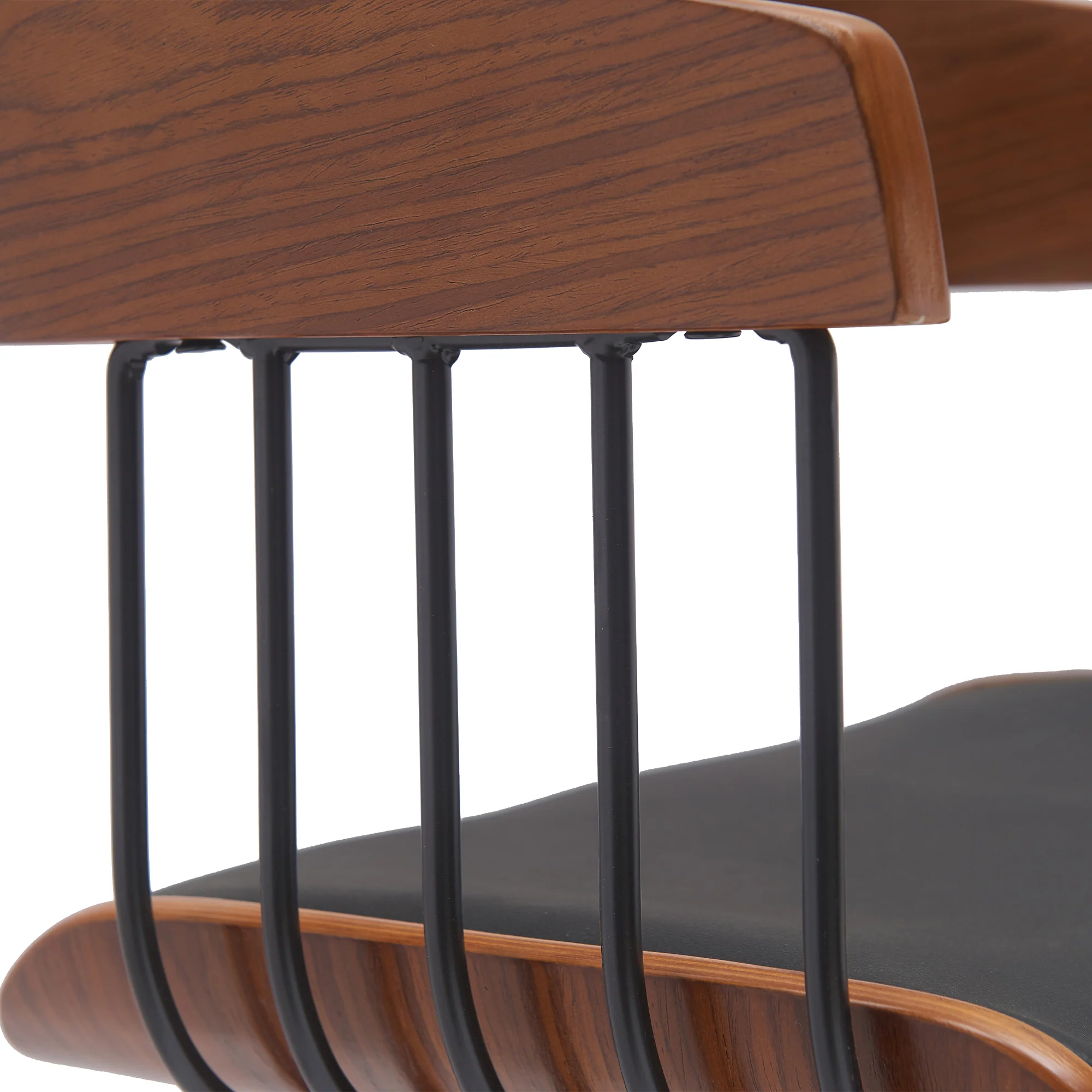 Athena 31" Swivel Walnut Wood Bar Stool in Black Faux Leather with Black Metal By Armen Living - Image 6