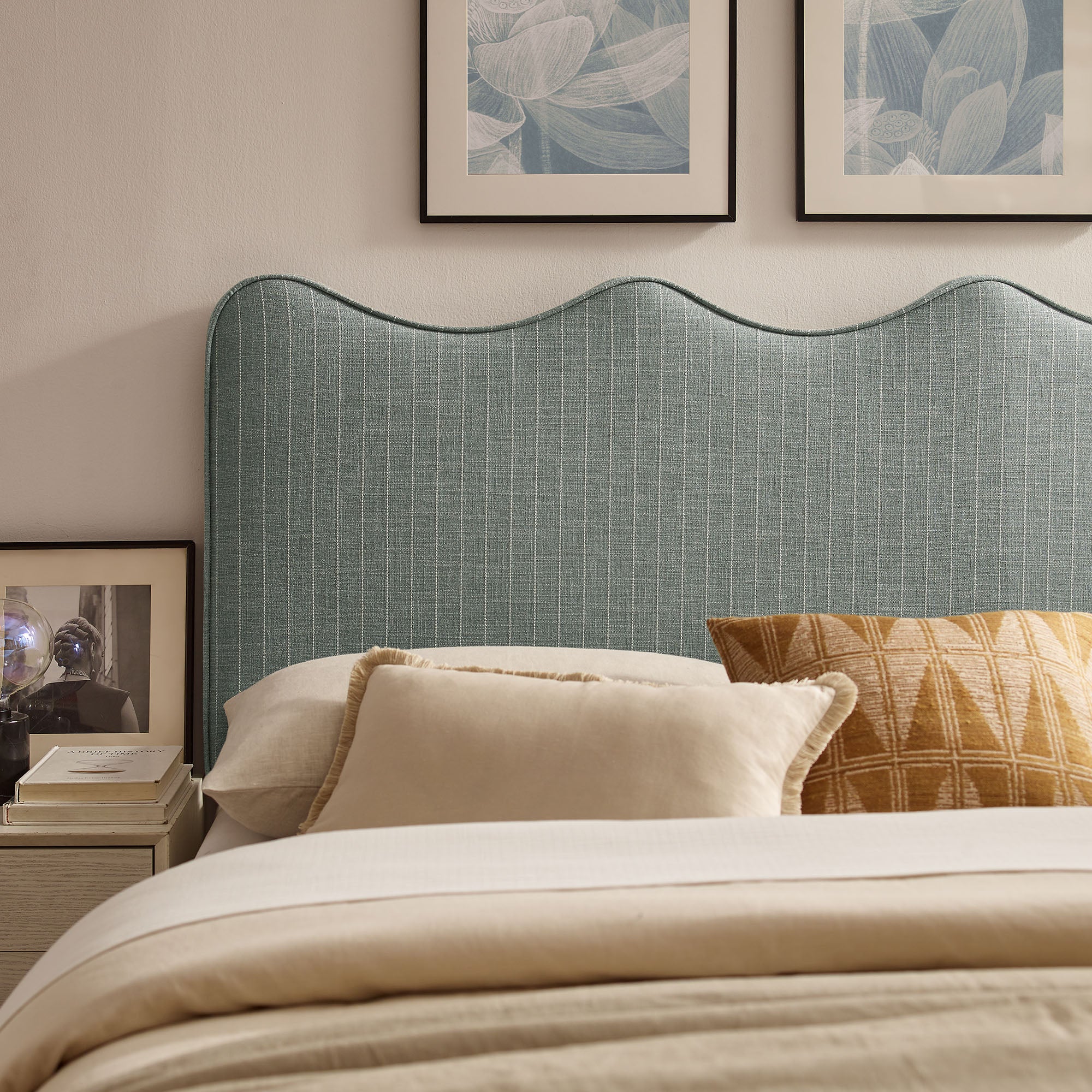 Athena Striped Fabric Upholstered King Size Headboard by Modway - Image 24