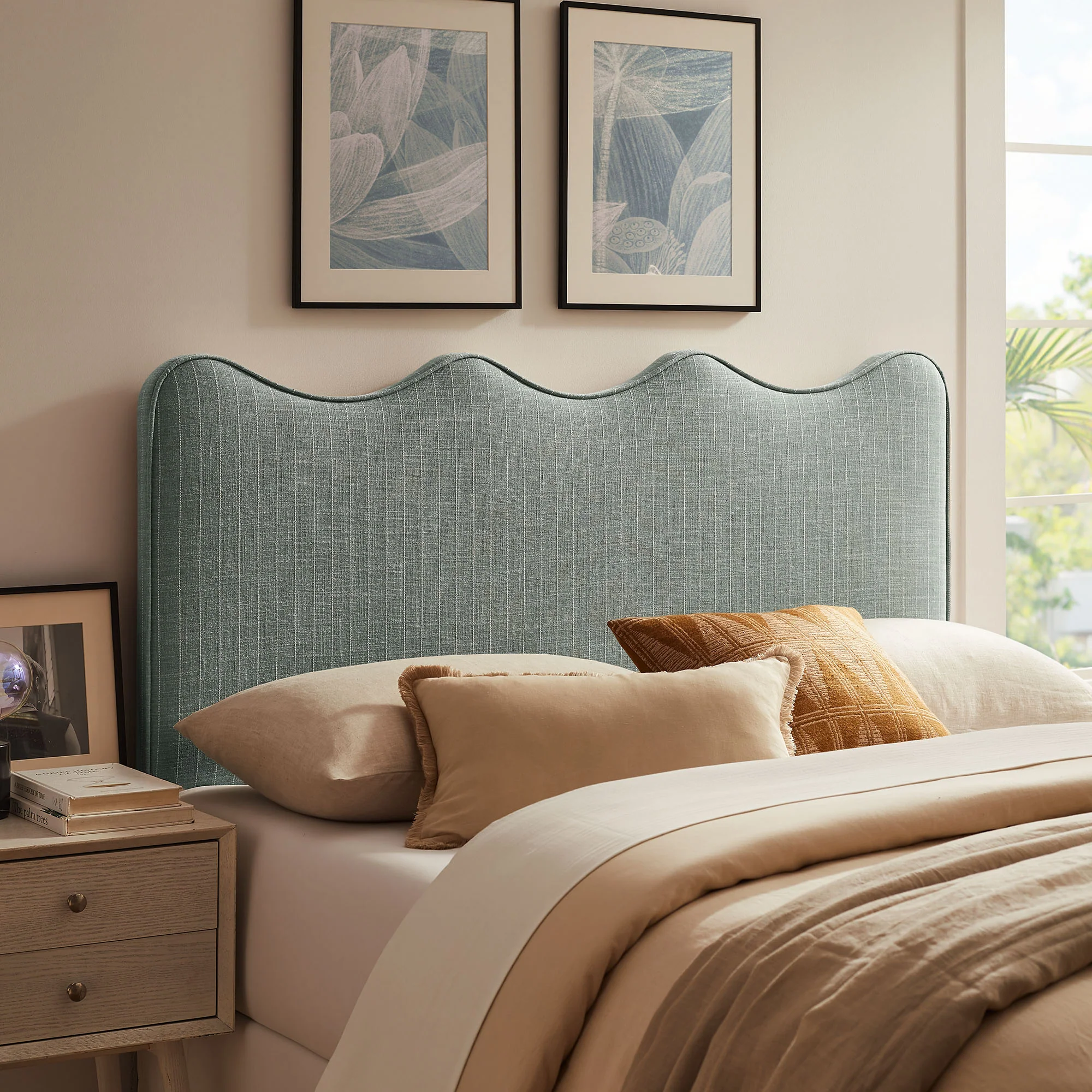 Athena Striped Fabric Upholstered King Size Headboard by Modway - Image 25
