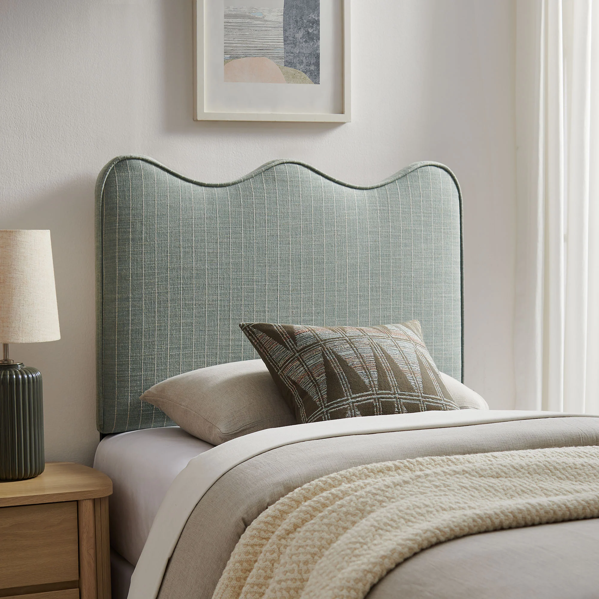 Athena Striped Fabric Upholstered Twin Size Headboard by Modway - Image 22