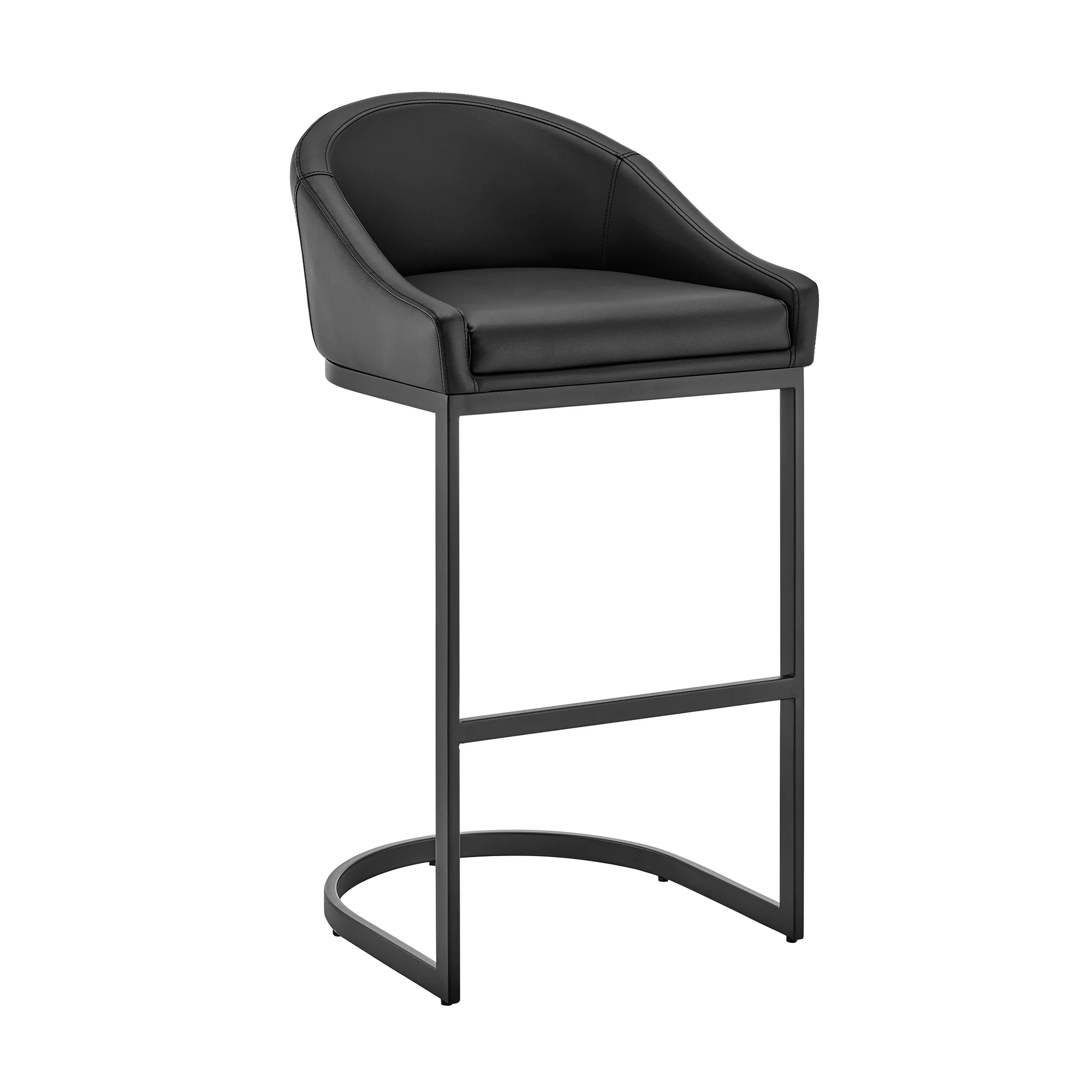 Atherik Bar Stool in Black Metal with Grey Faux Leather By Armen Living - Image 12